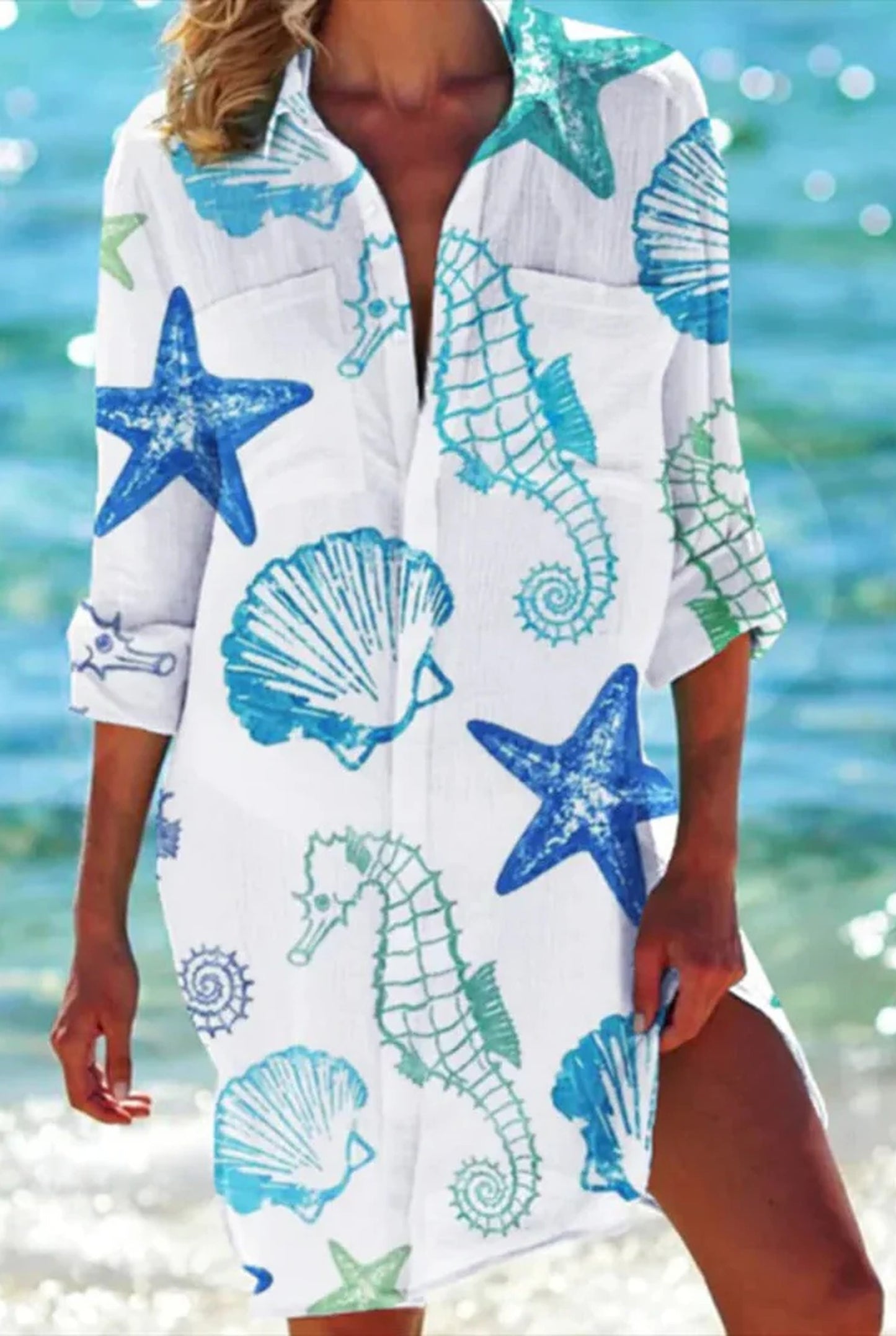 Fortunée Dames Midi Jurk | Overhemdkraag | Verschillende Print