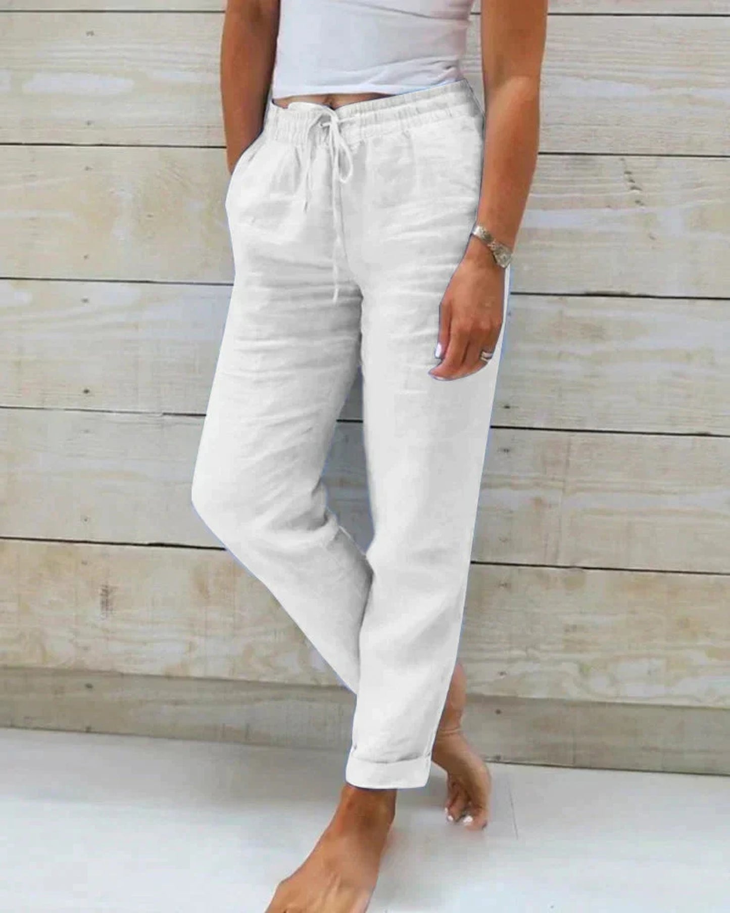 Josette-Césarine Women's Trousers | Drawstring Waist | Rolled-up Hems
