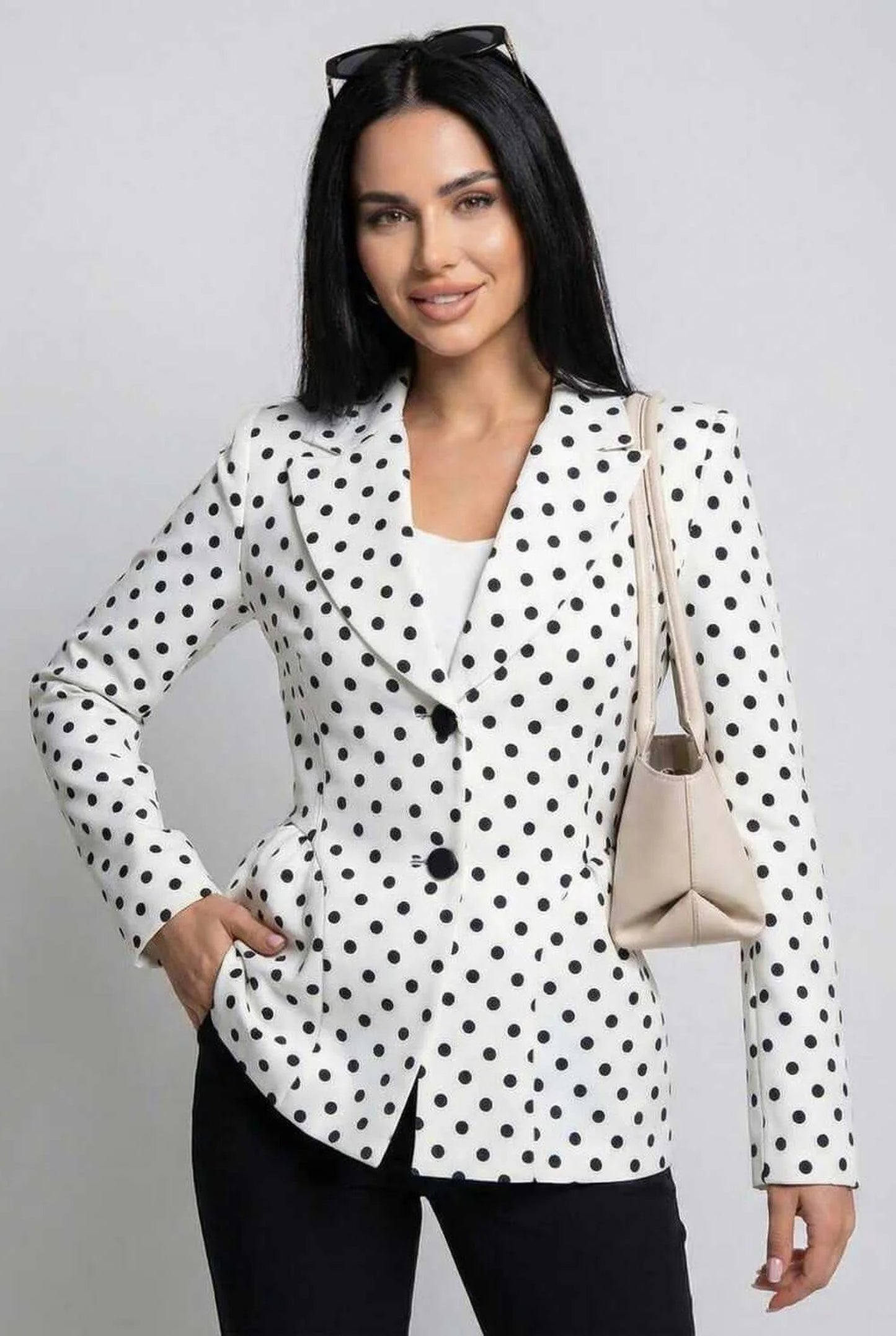 Hildetrude Dames Blazer | Polkadot Print | Zwarte Knopen