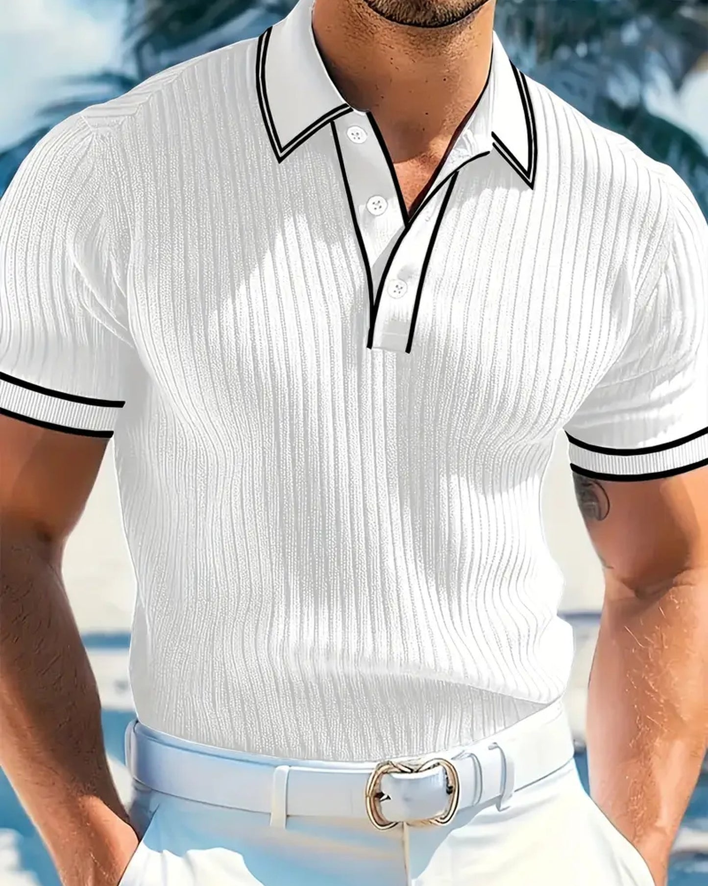 Graziano Heren Polo Shirt | Geribbelde Textuur | Contrasterende Boordafwerking