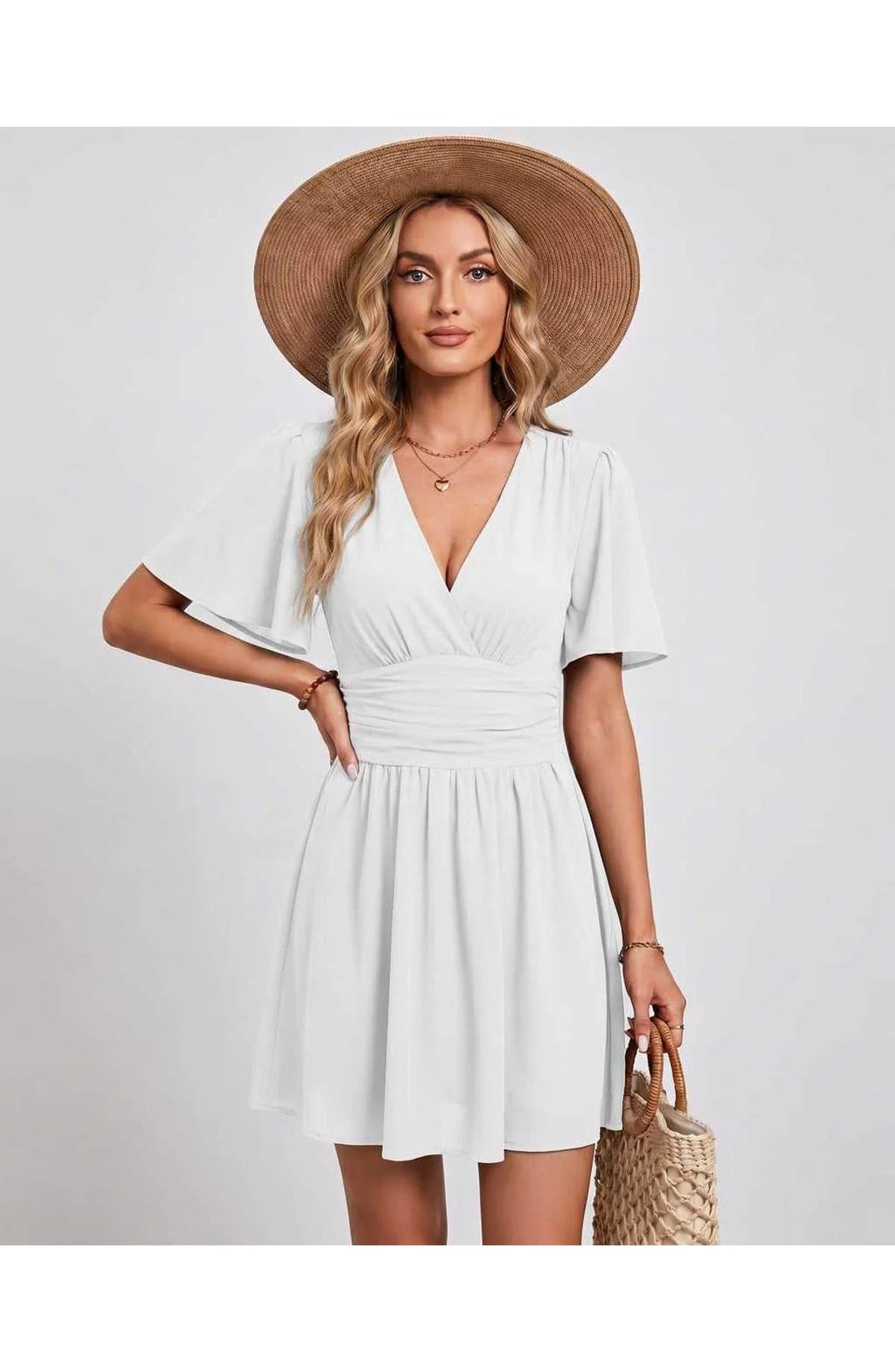Suzanne Women's Mini Dress | V-Neck | Ruched Waist