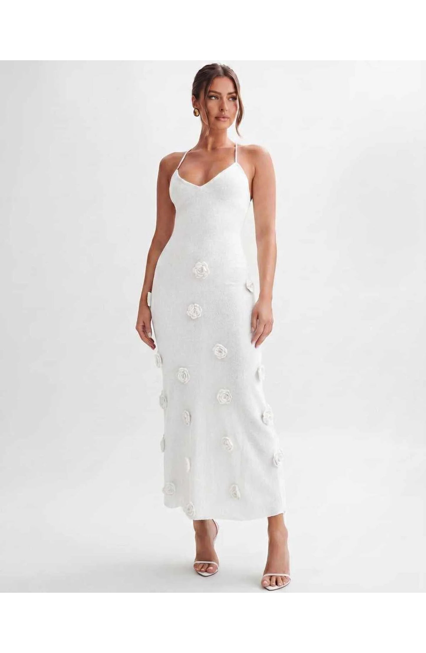 Coralie Women's Midi Dress | Spaghetti Straps | 3D Flower Details