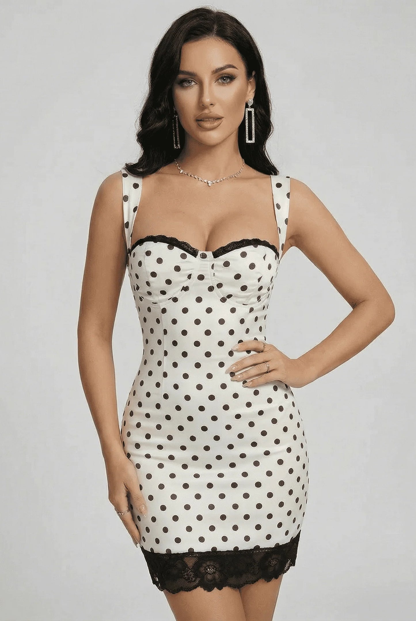 Hildegarde Dames Mini Jurk | Polkadot | Sweetheart Hals