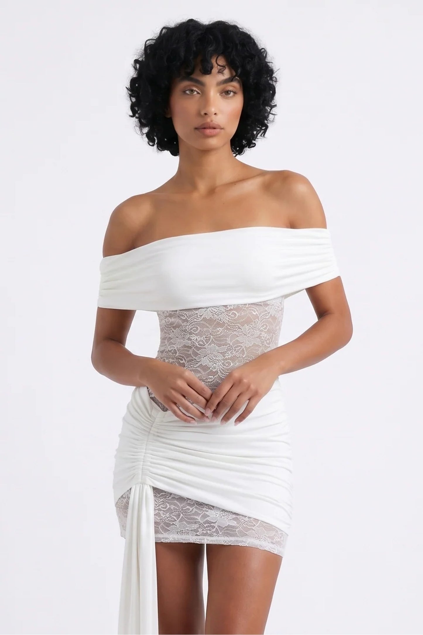 Dames Mini Jurk | Off-Shoulder | Kant Paneel
