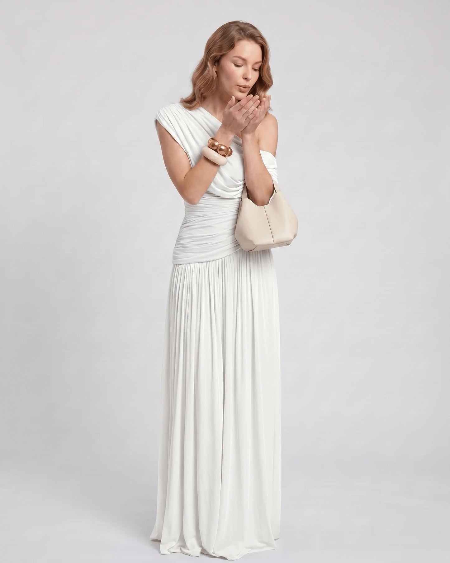 Nicole Dames Maxi Dress | One Shoulder | Draped Bodice
