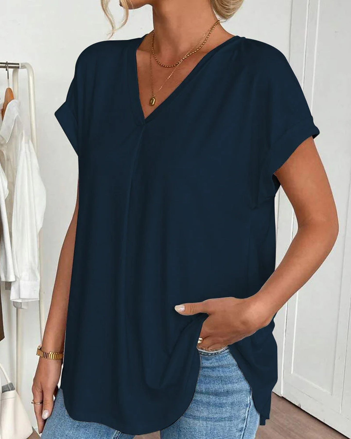 Robine Dames Top | Plooiende Rugdetail | Korte Mouwen