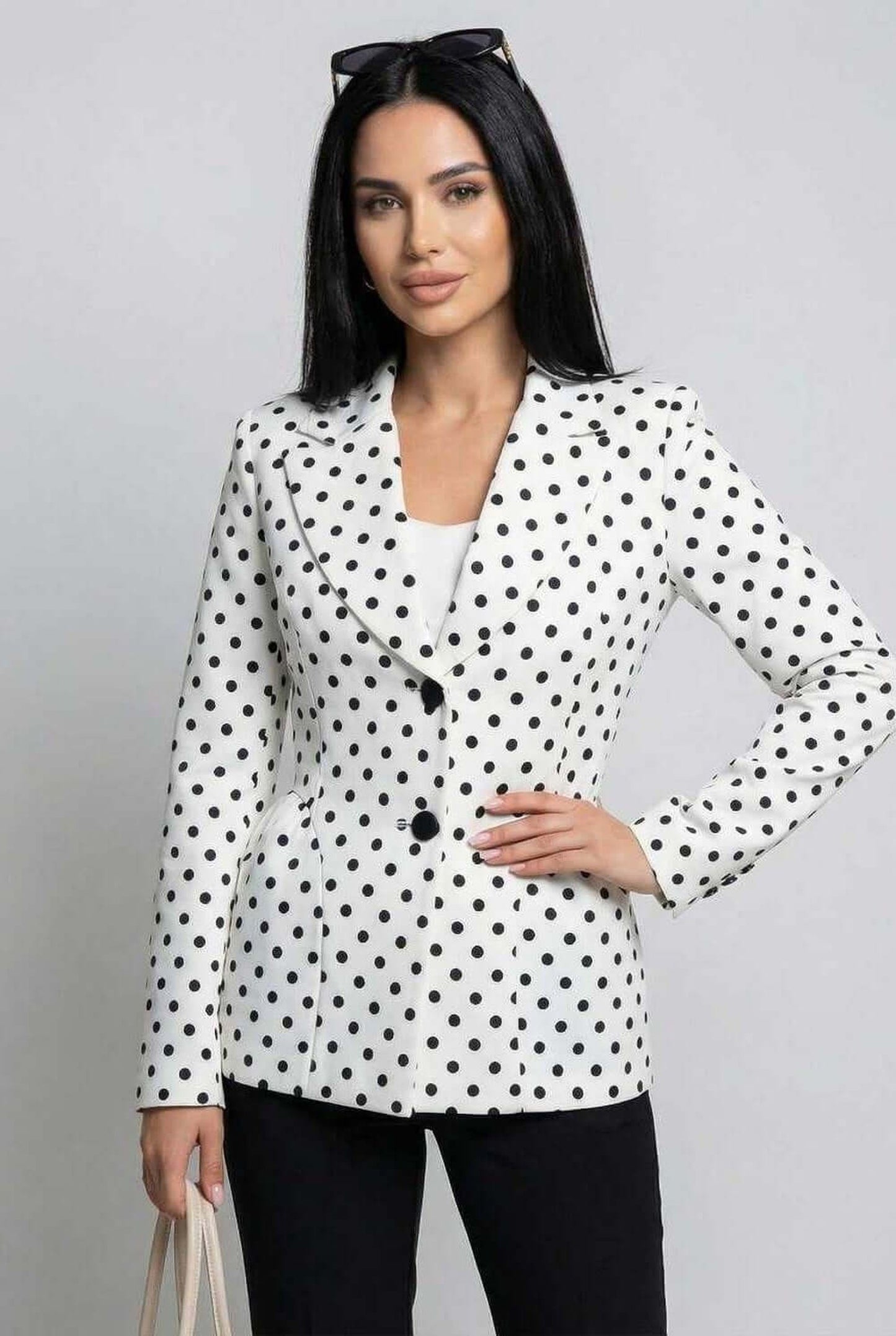 Hildetrude Dames Blazer | Polkadot Print | Zwarte Knopen
