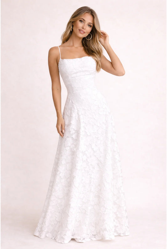 Brune Women's Maxi Dress | Strapless Neckline | Lace Texture