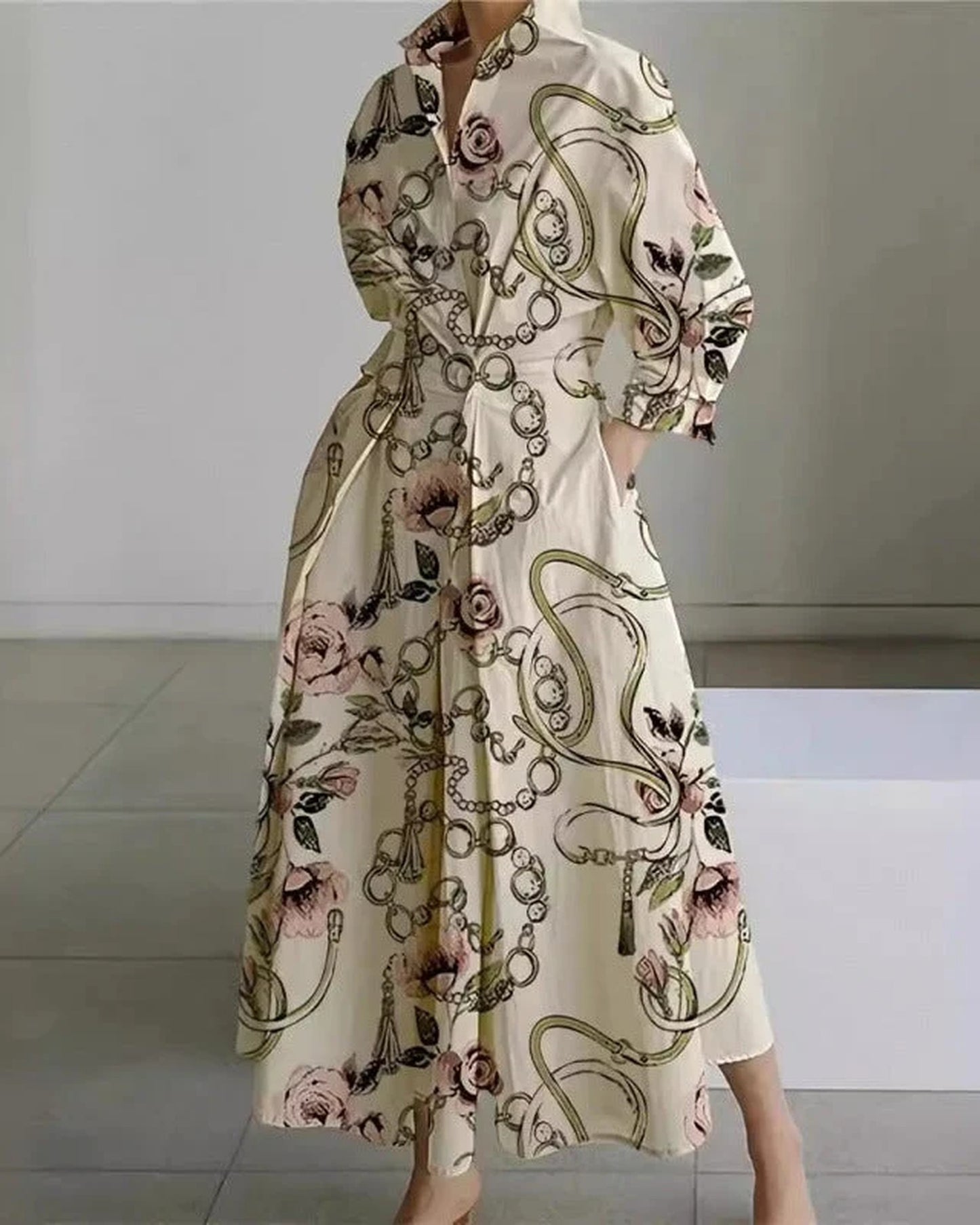 Arianna Dames Maxi Kjole | Overhemdkrave | Slå-om-design