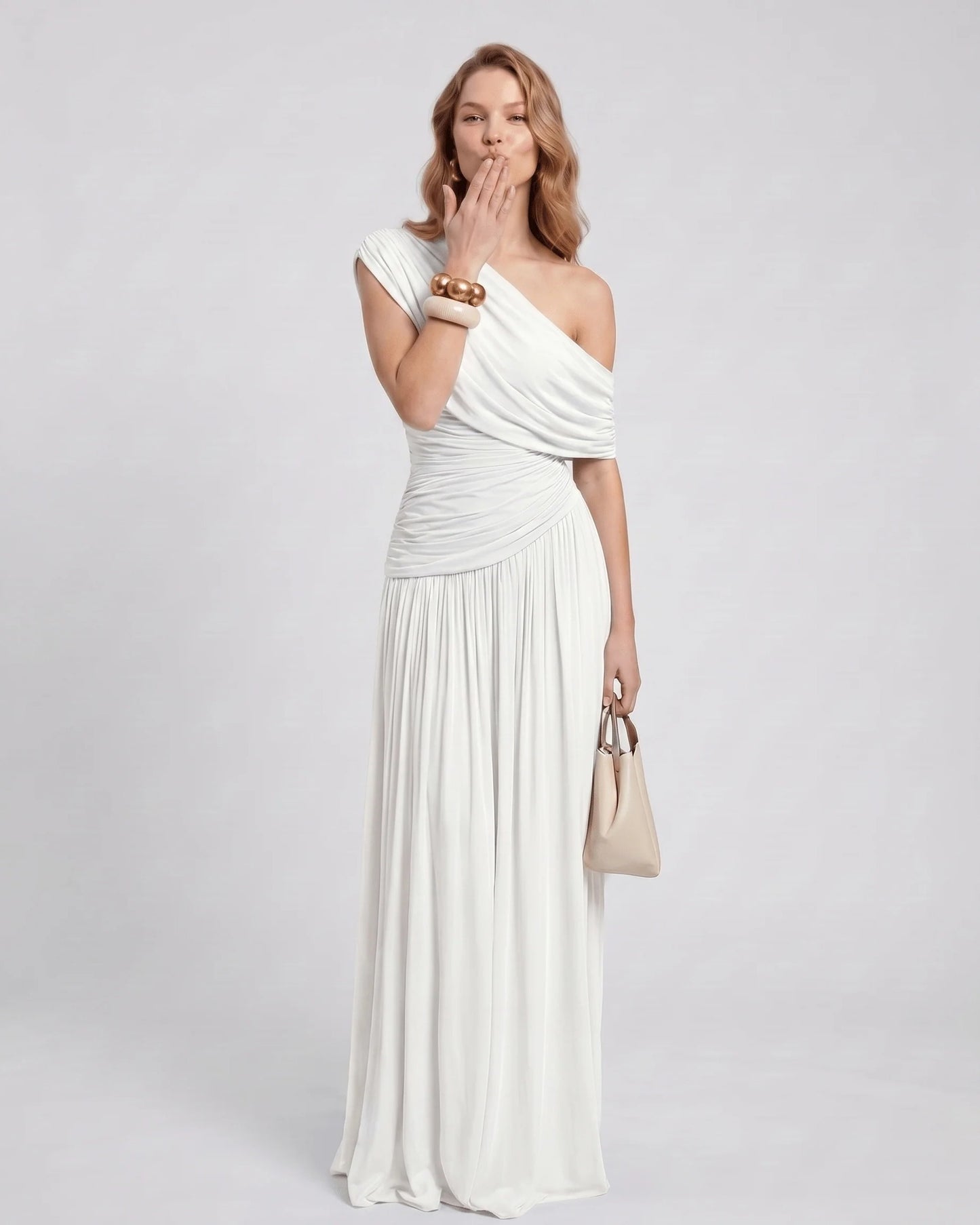 Nicole Dames Maxi Dress | One Shoulder | Draped Bodice
