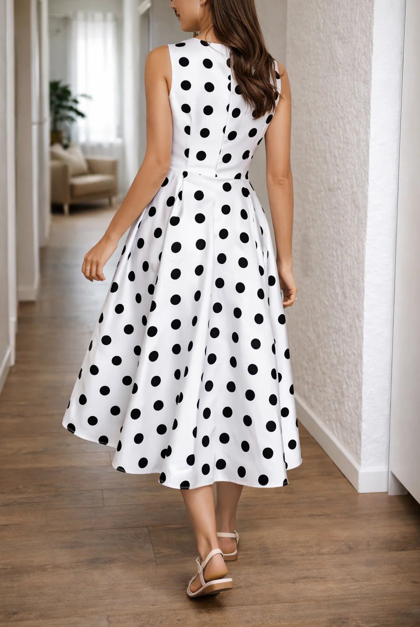 Humbertine Dames Midi Jurk | Polkadot Print | Wijd Uitlopende Rok