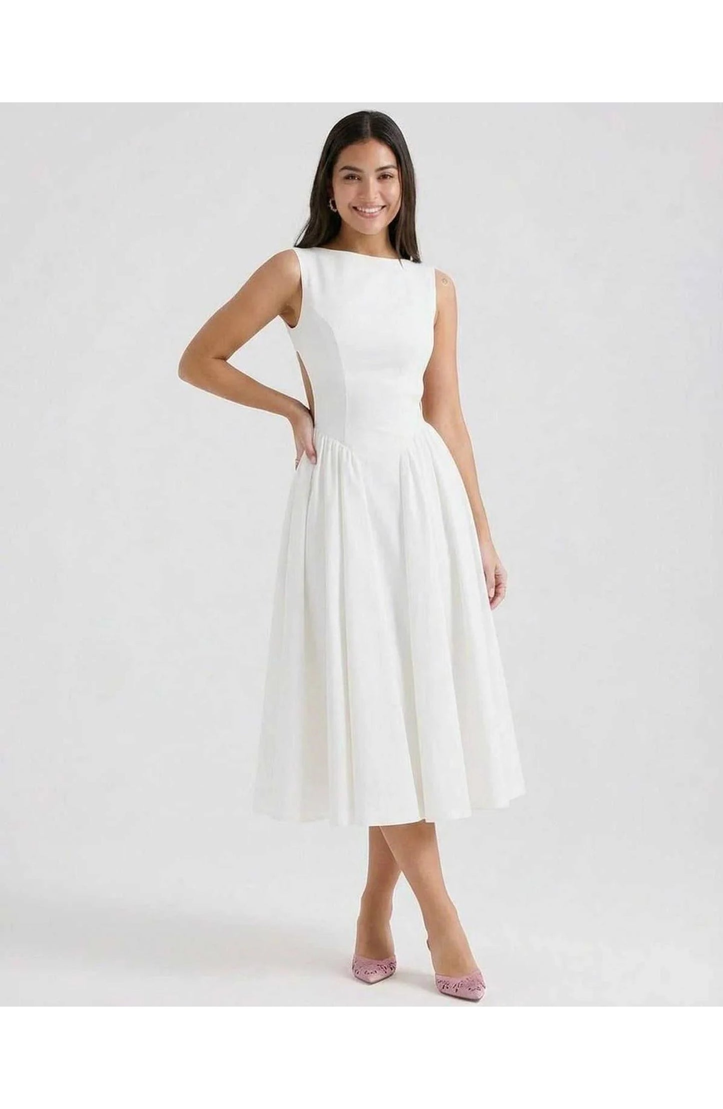 Women's Midi Dress | Boat Neck | Flared Skirt