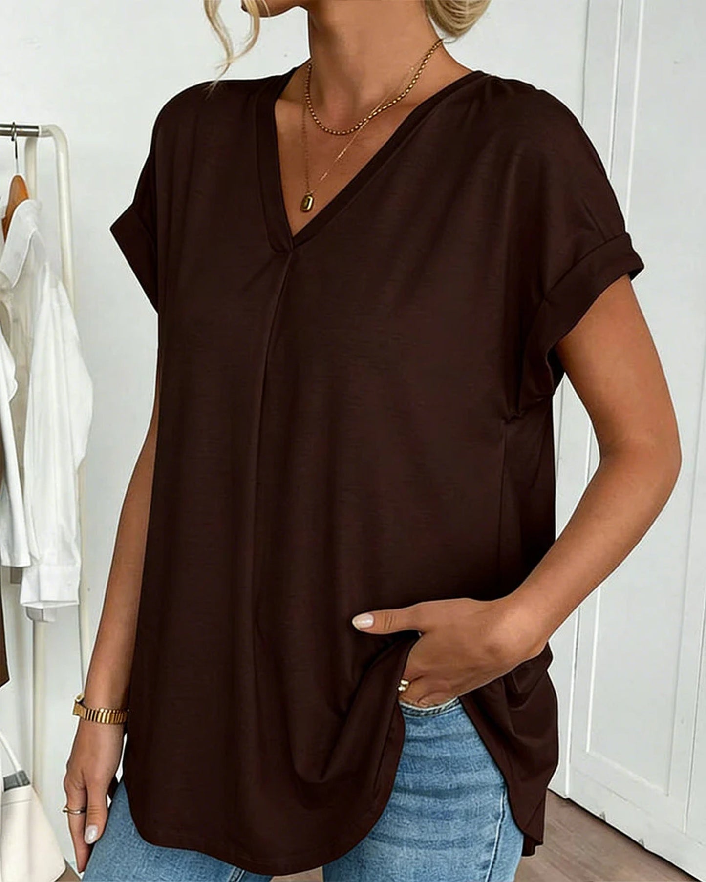 Robine Dames Top | Plooiende Rugdetail | Korte Mouwen