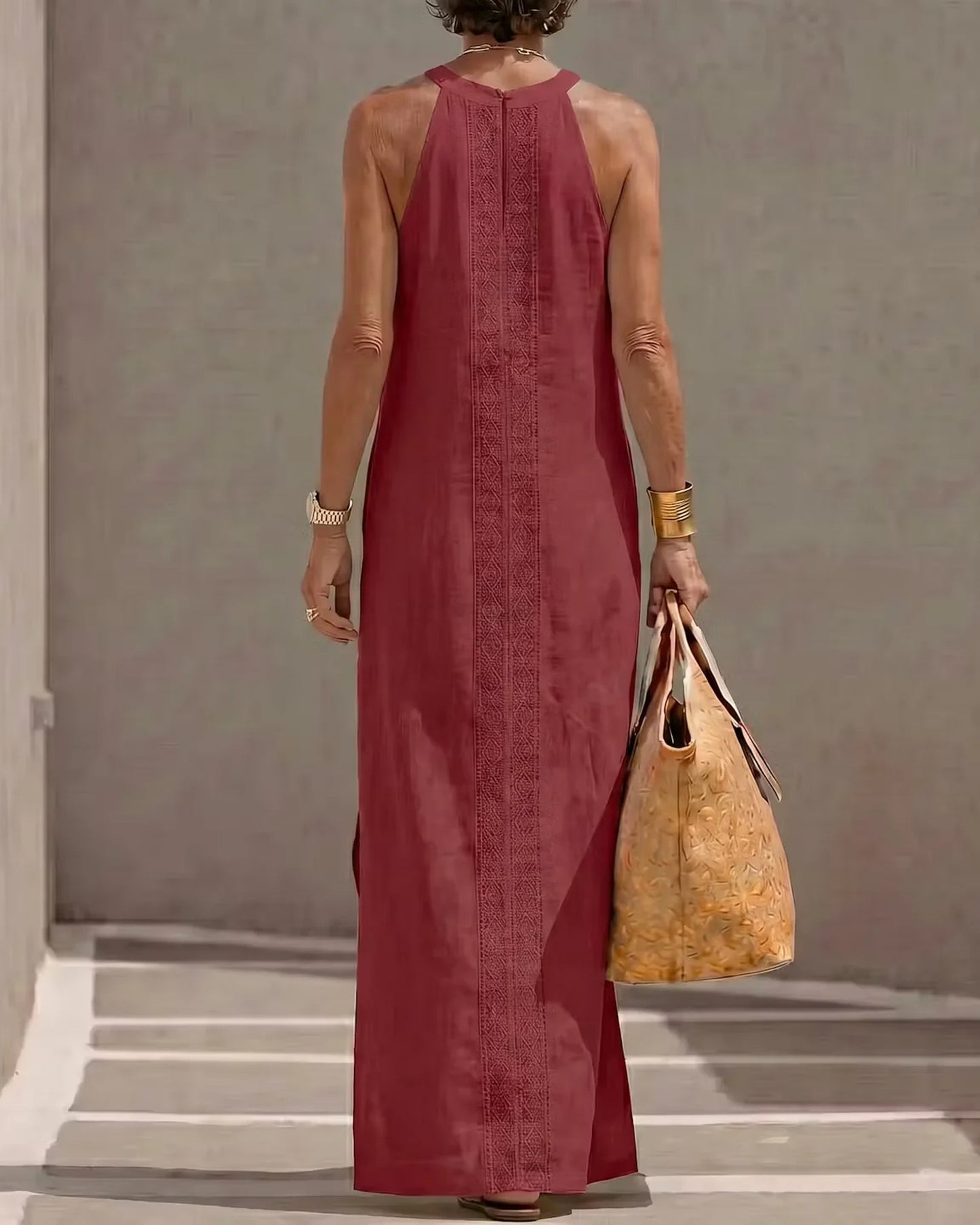 Soline-Cléopâtre Dames Midi Jurk | Halternek | Kantdetail