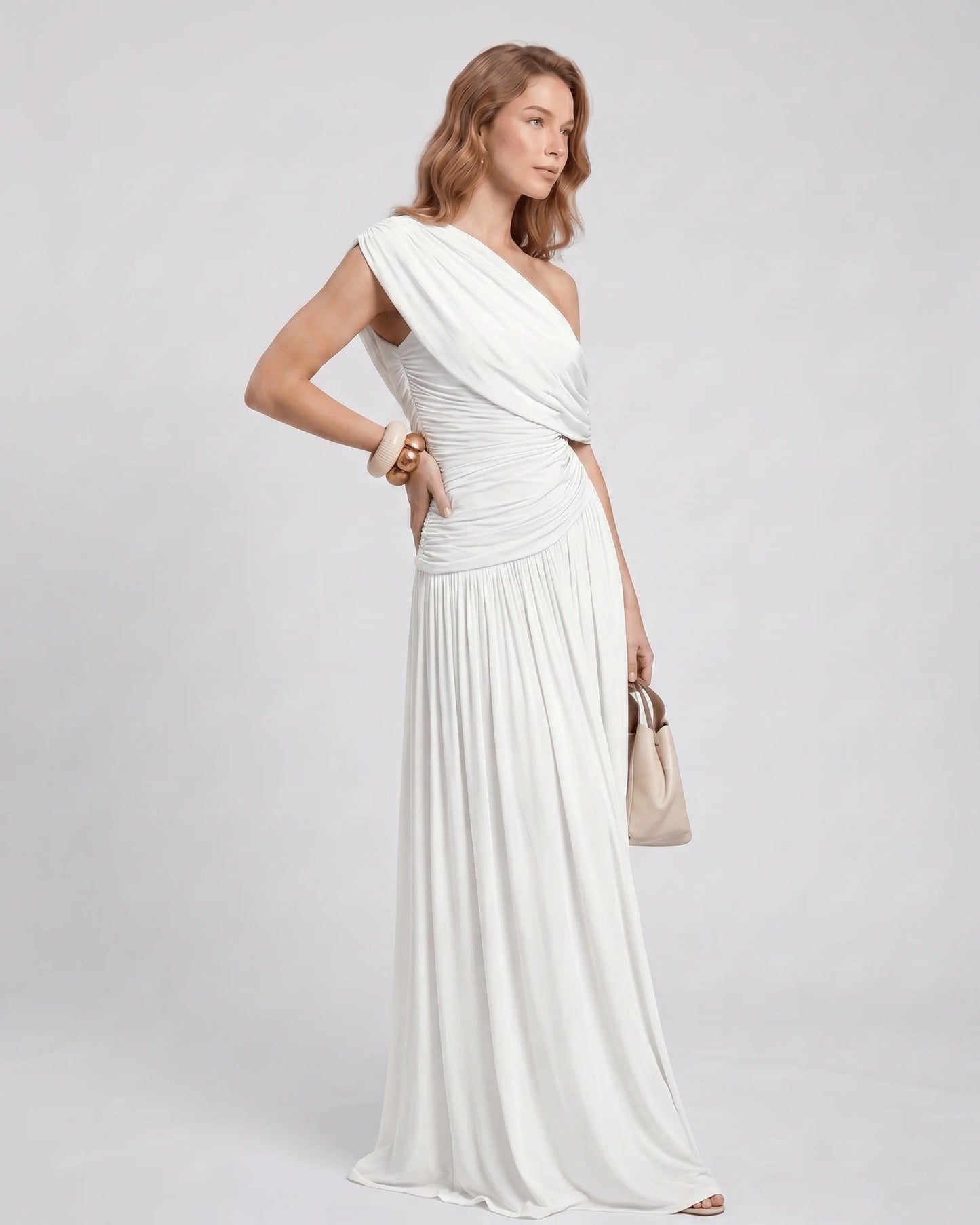 Nicole Dames Maxi Dress | One Shoulder | Draped Bodice