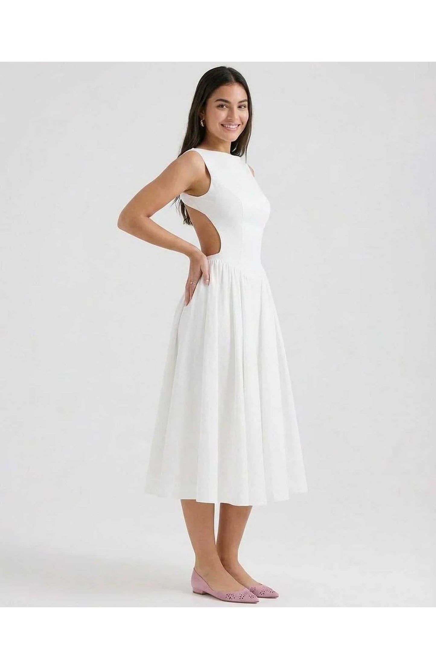 Women's Midi Dress | Boat Neck | Flared Skirt