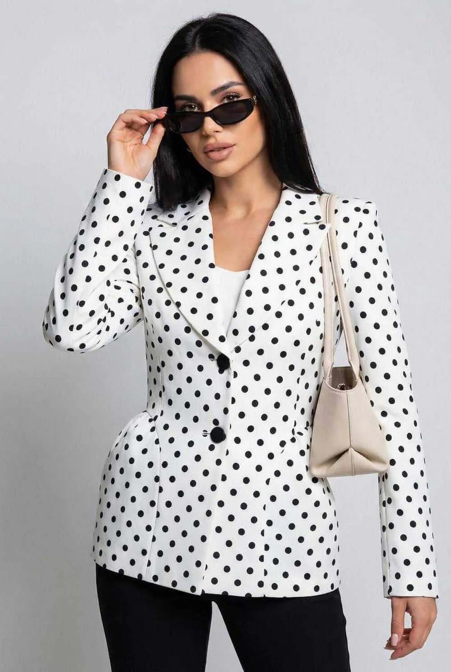 Hildetrude Dames Blazer | Polkadot Print | Zwarte Knopen