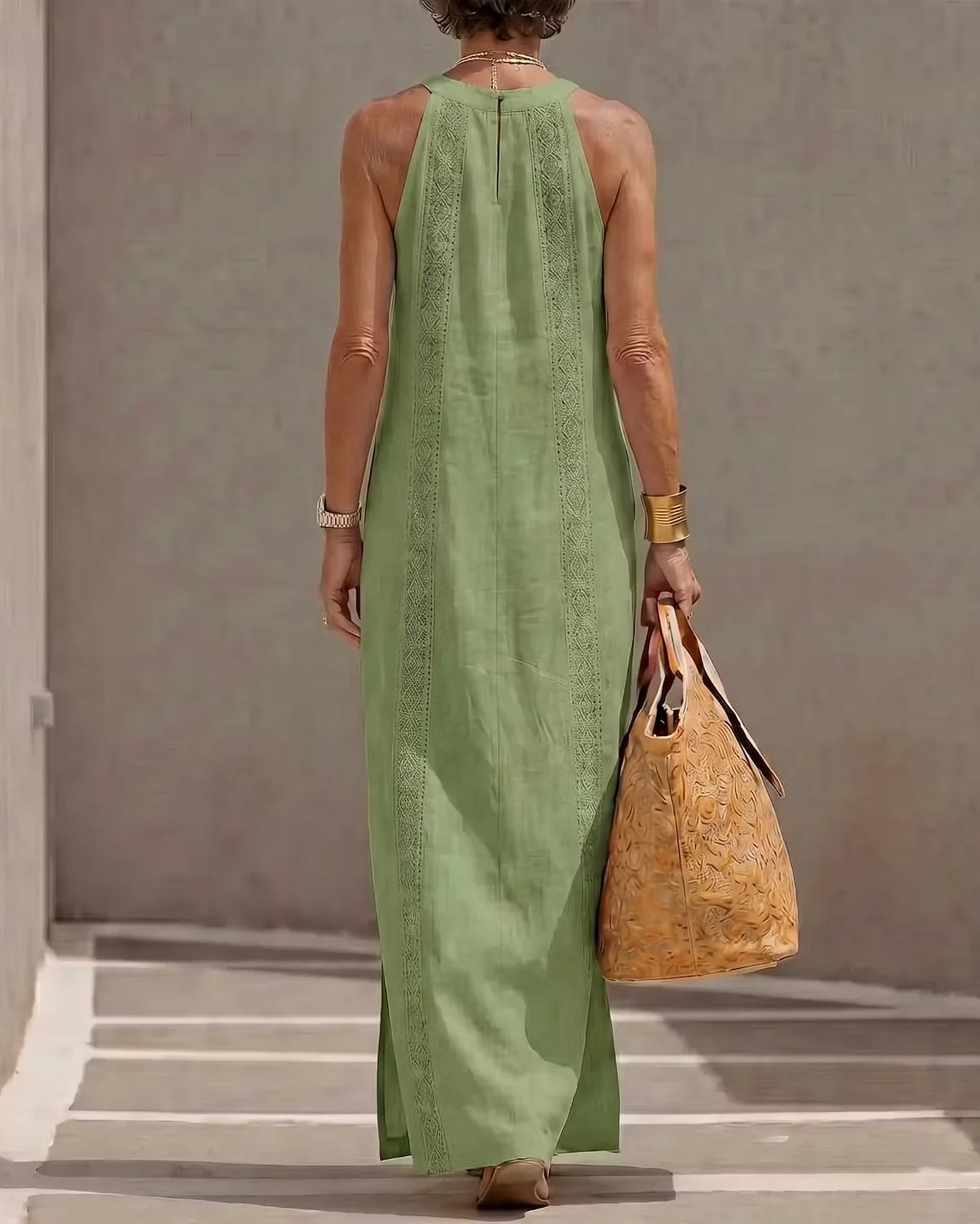 Soline-Cléopâtre Dames Midi Jurk | Halternek | Kantdetail