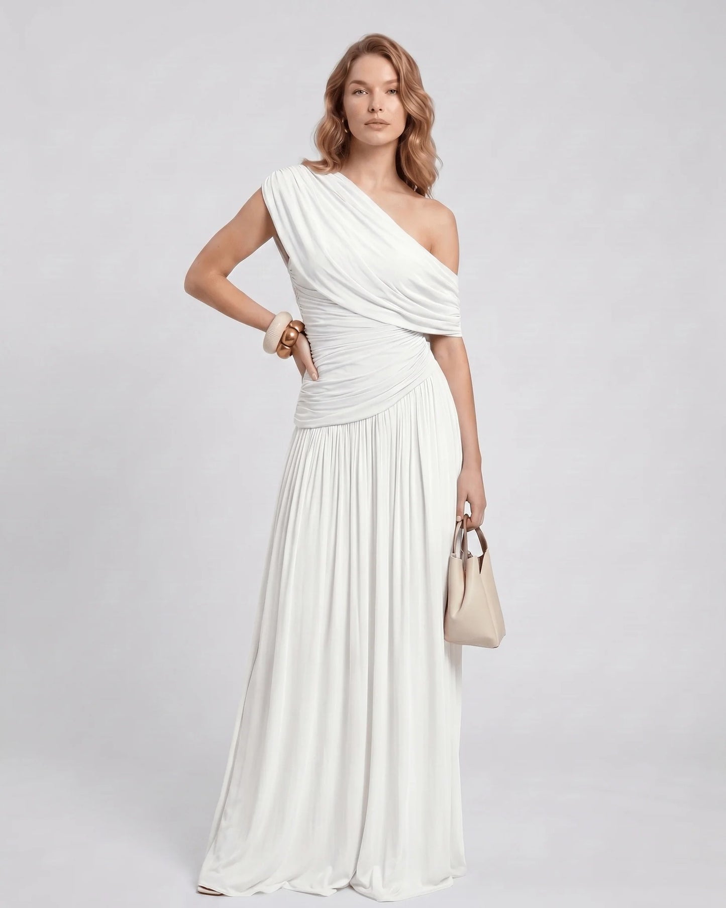 Nicole Dames Maxi Dress | One Shoulder | Draped Bodice