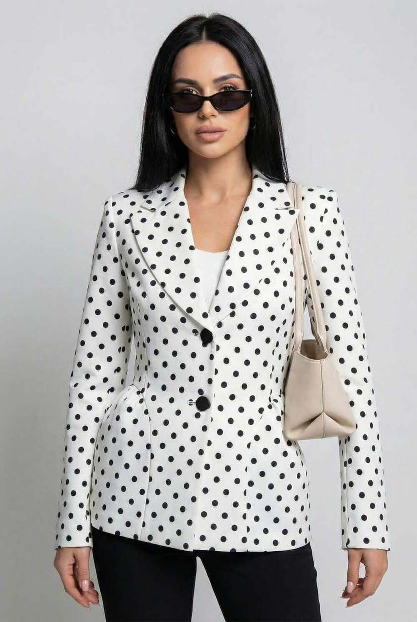 Hildetrude Dames Blazer | Polkadot Print | Zwarte Knopen