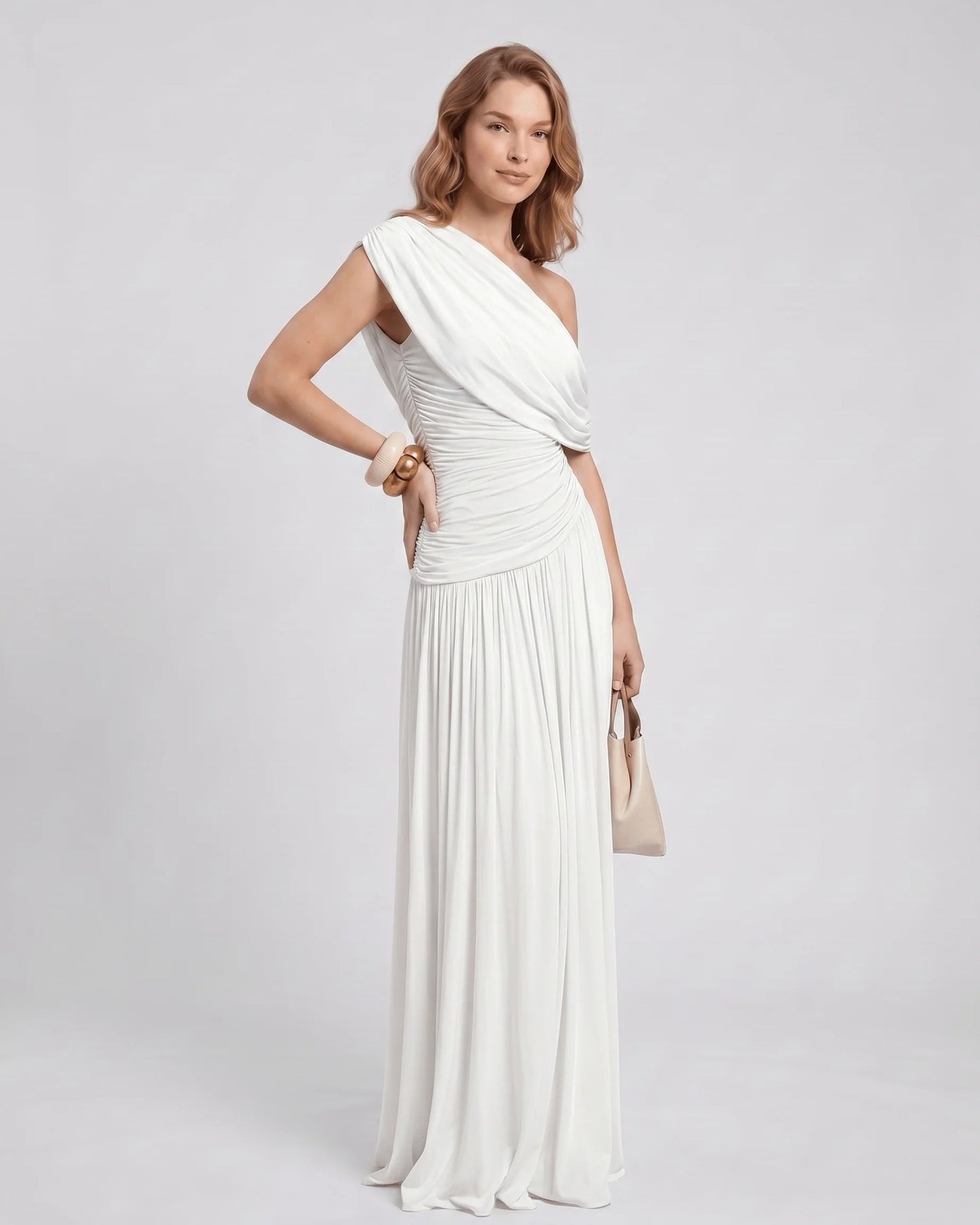 Nicole Dames Maxi Dress | One Shoulder | Draped Bodice