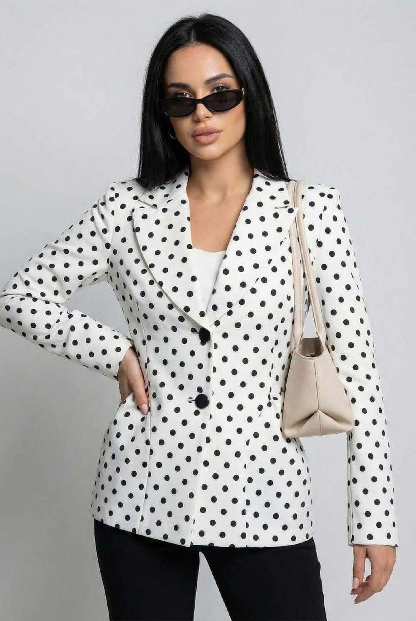 Hildetrude Dames Blazer | Polkadot Print | Zwarte Knopen