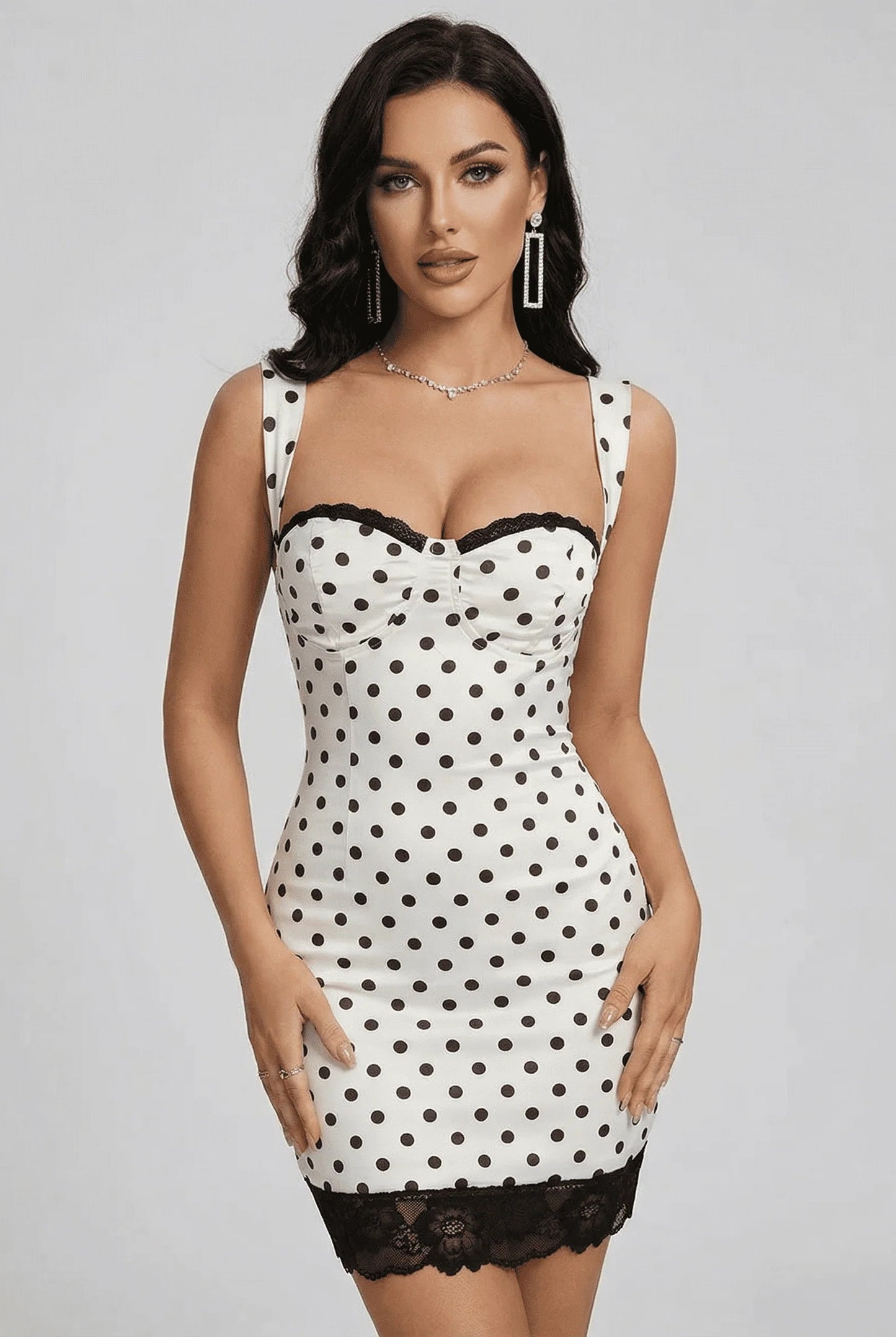 Hildegarde Dames Mini Jurk | Polkadot | Sweetheart Hals