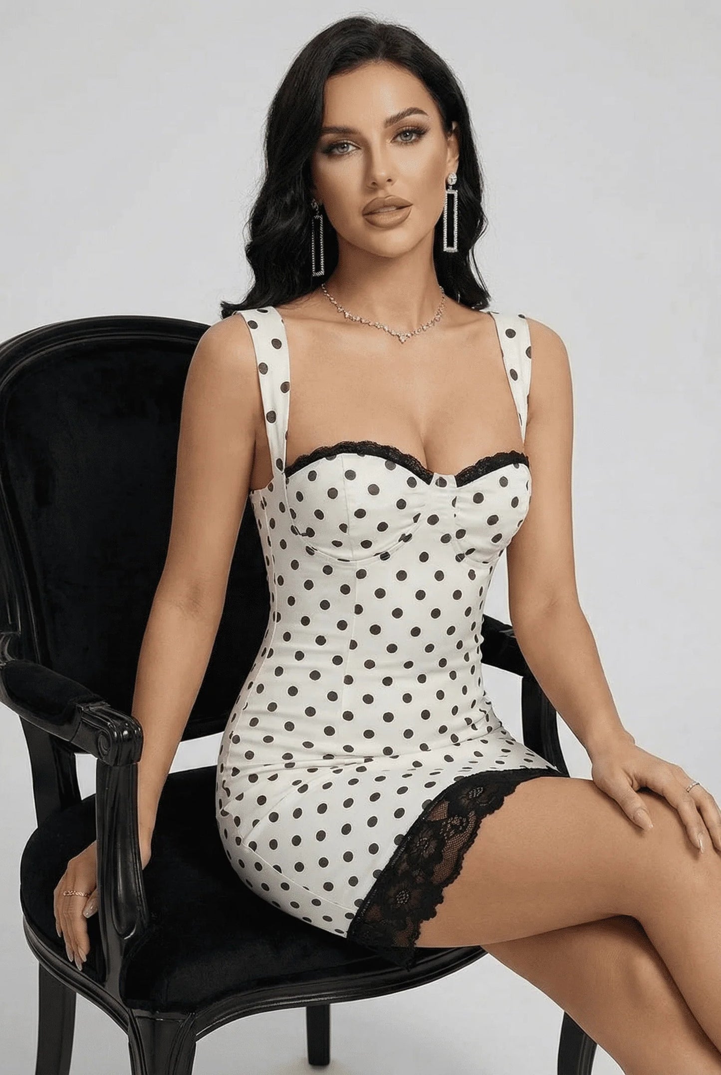 Hildegarde Dames Mini Jurk | Polkadot | Sweetheart Hals
