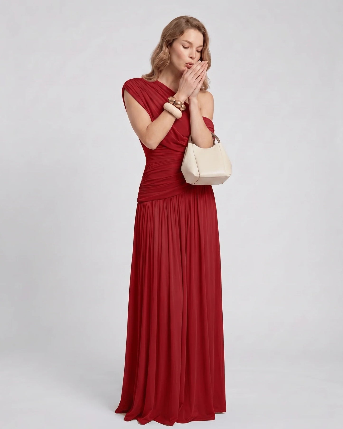 Nicole Dames Maxi Dress | One Shoulder | Draped Bodice