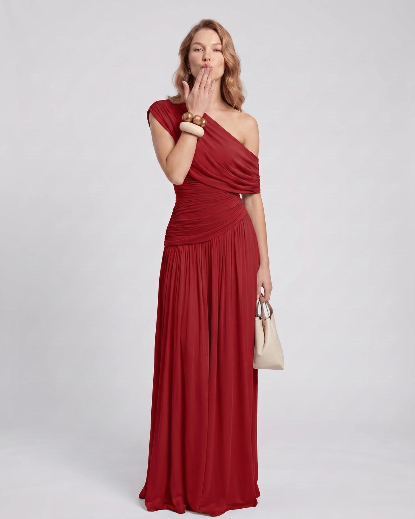 Nicole Dames Maxi Dress | One Shoulder | Draped Bodice
