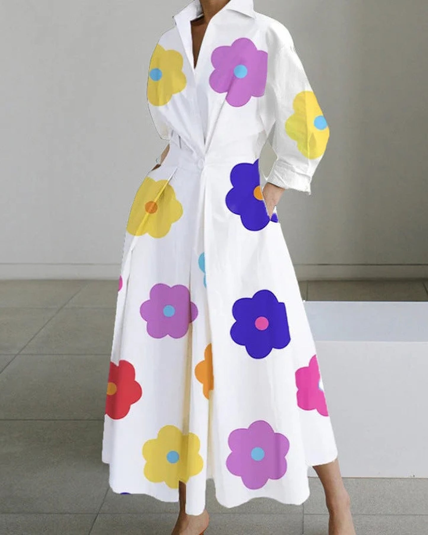 Arianna Dames Maxi Kjole | Overhemdkrave | Slå-om-design
