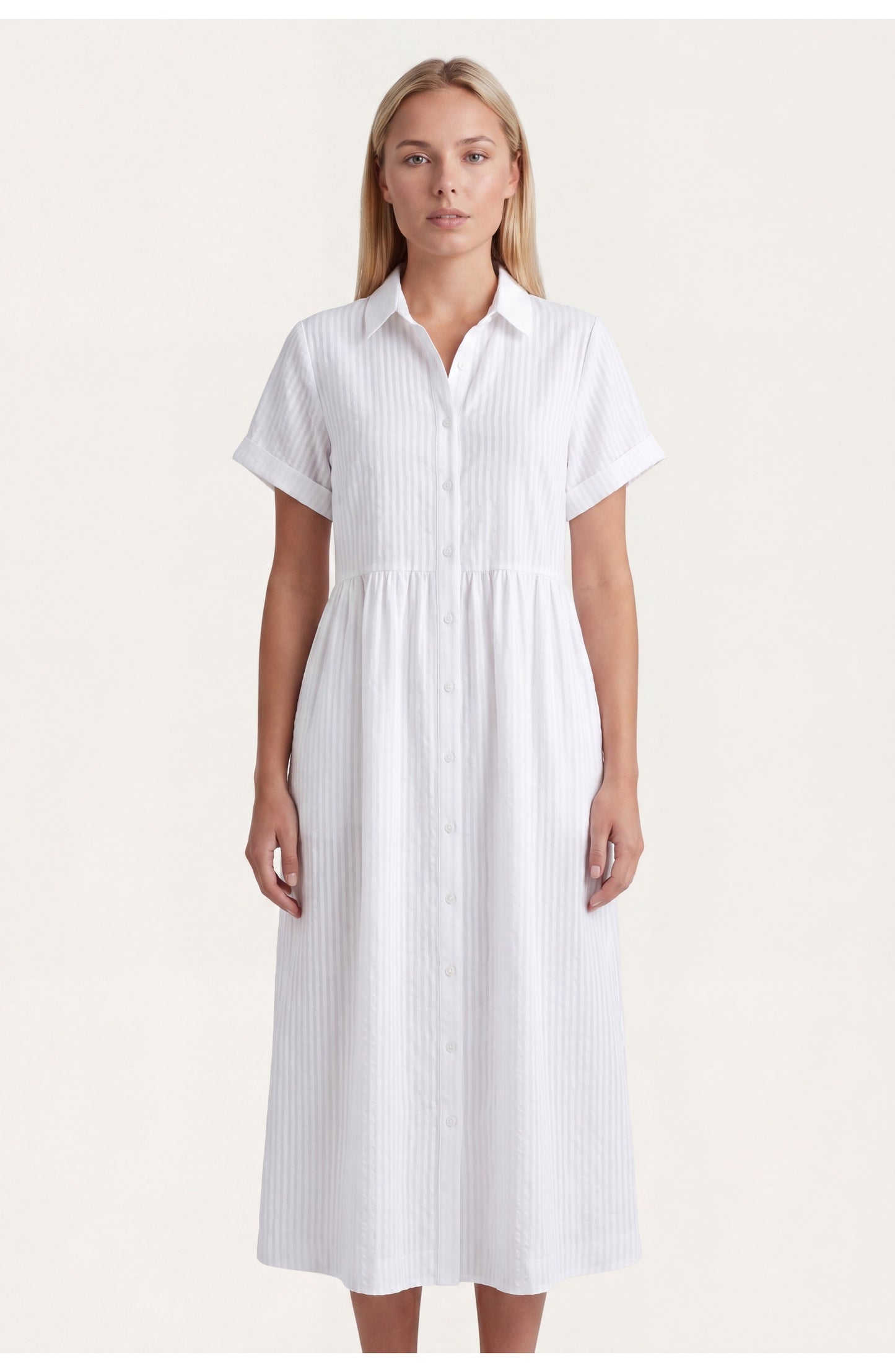Océane Dames Midi Jurk | Gestreept | Korte Mouwen