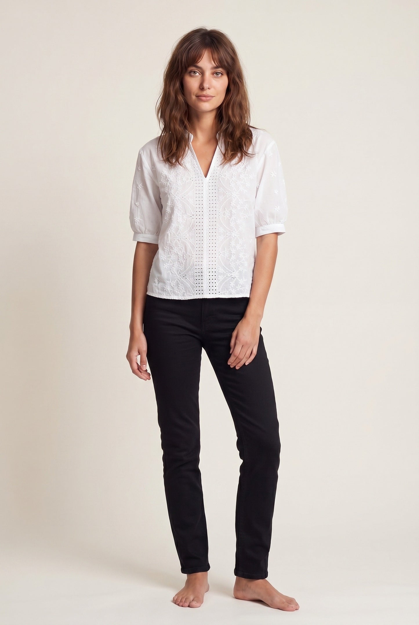 Dames Blouse | V-Hals | Korte Omgeslagen Mouwen