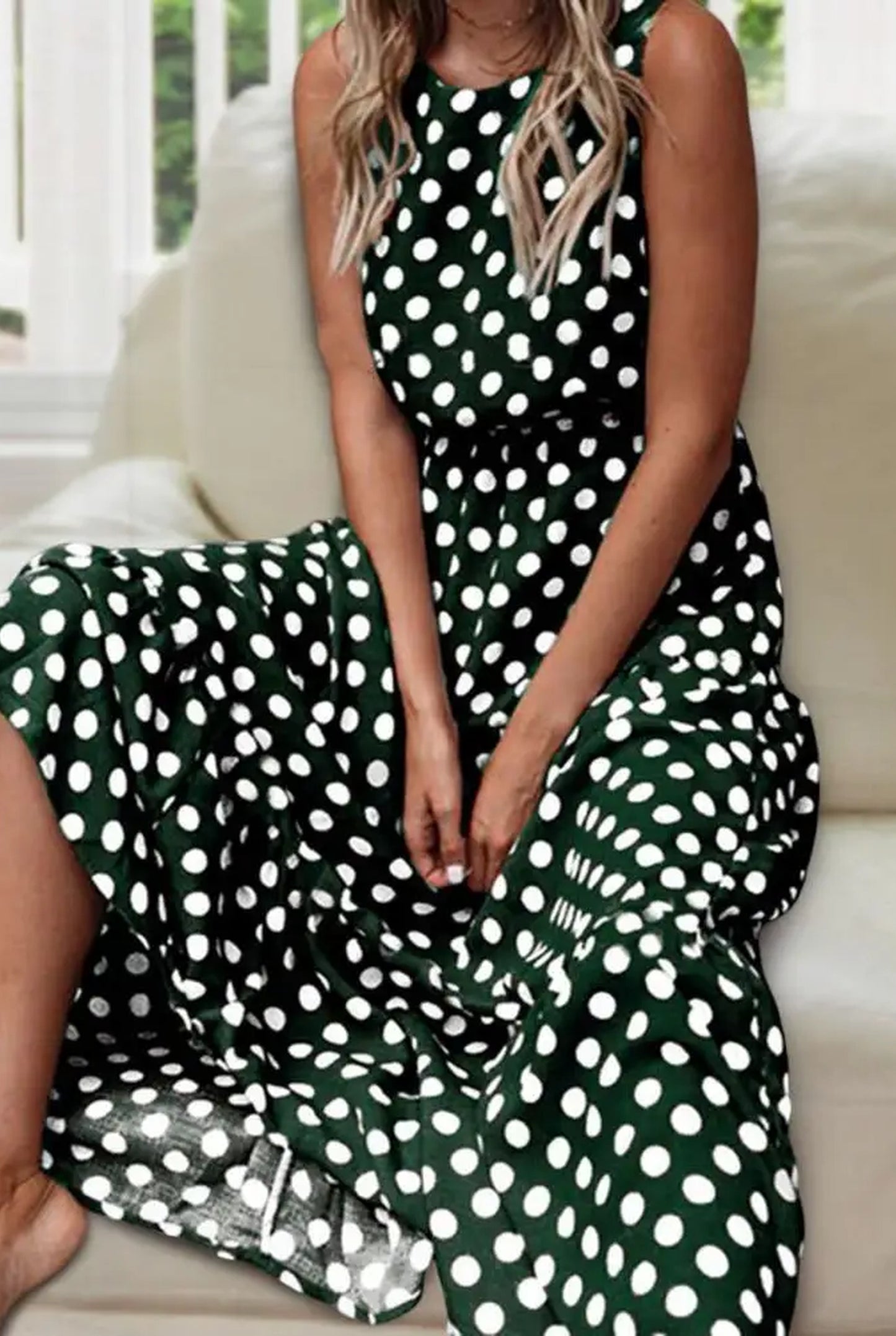 Christelle Dames Midi Jurk | Witte Polkadots | Gelaagde Ruches