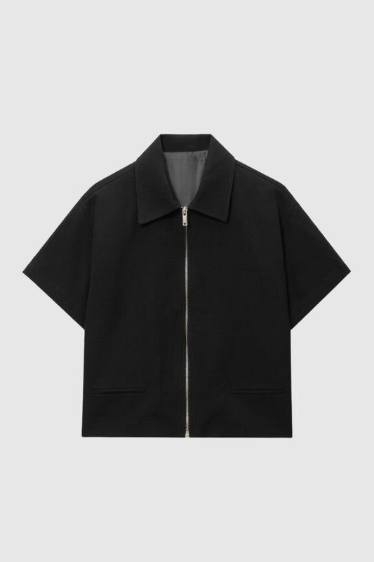 Odette Dames Blouse Jacket | Oversized Fit | Korte Mouwen met Ritssluiting