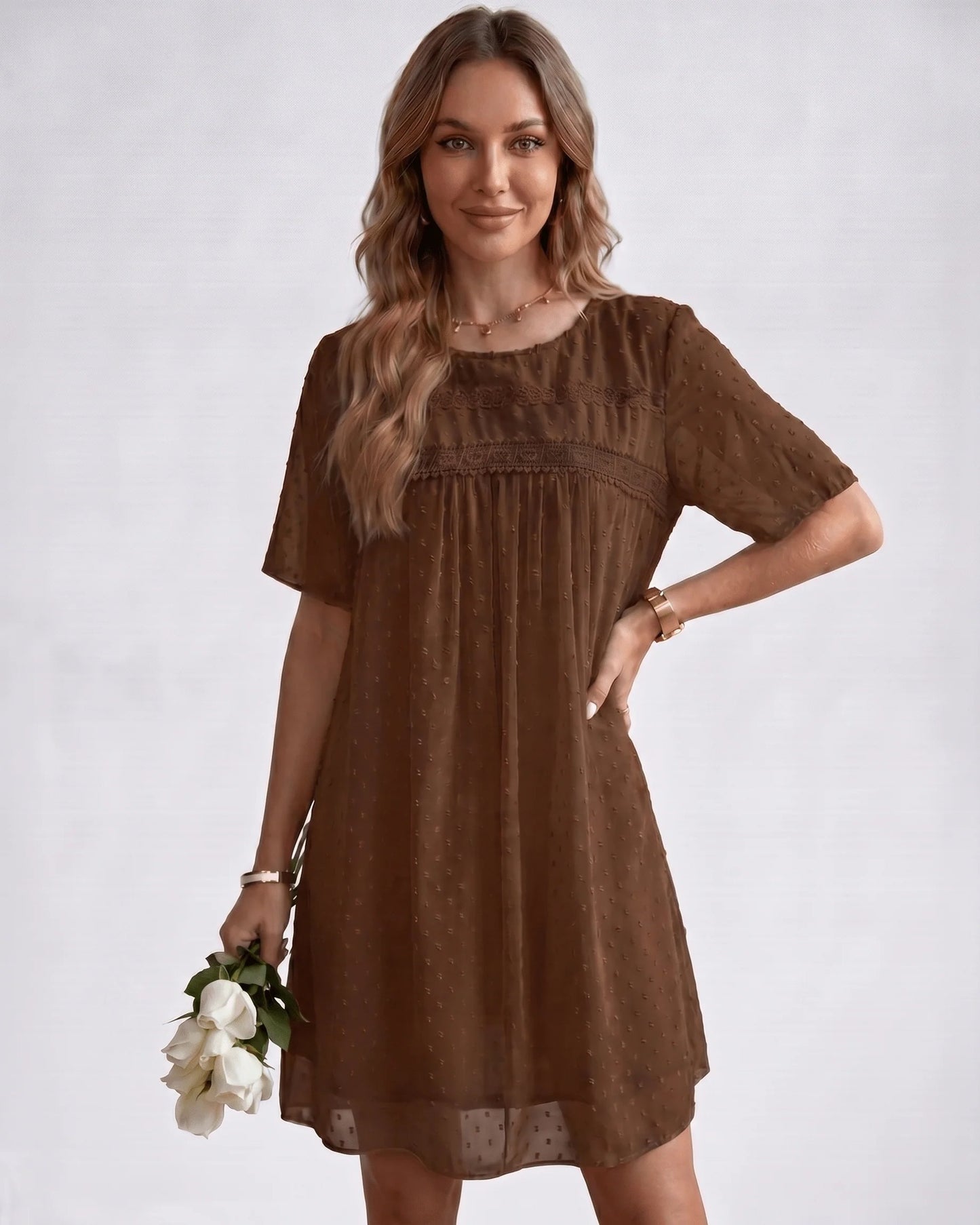 Victoire Ladies Mini Dress | Embroidered Details | Pleated Bodice