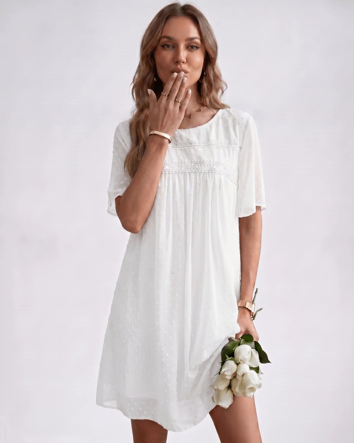Victoire Ladies Mini Dress | Embroidered Details | Pleated Bodice