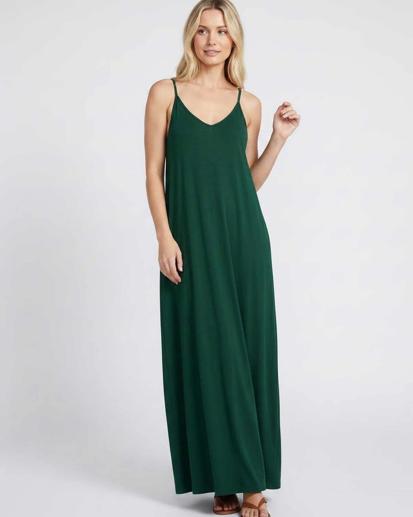 Solène Dames Maxi Jurk | V-Hals & Spaghettibandjes | Zijzakken