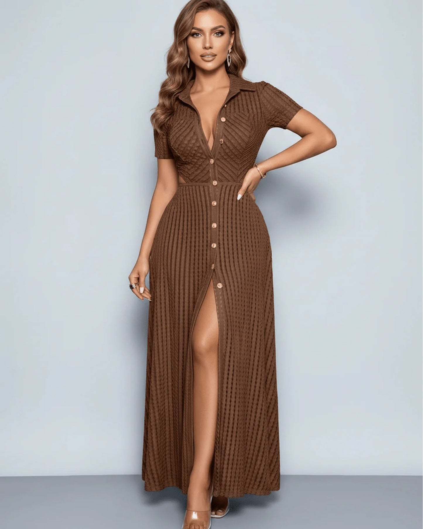 Maryse Women's Maxi Dress | Deep V-Neck | High Front Slit