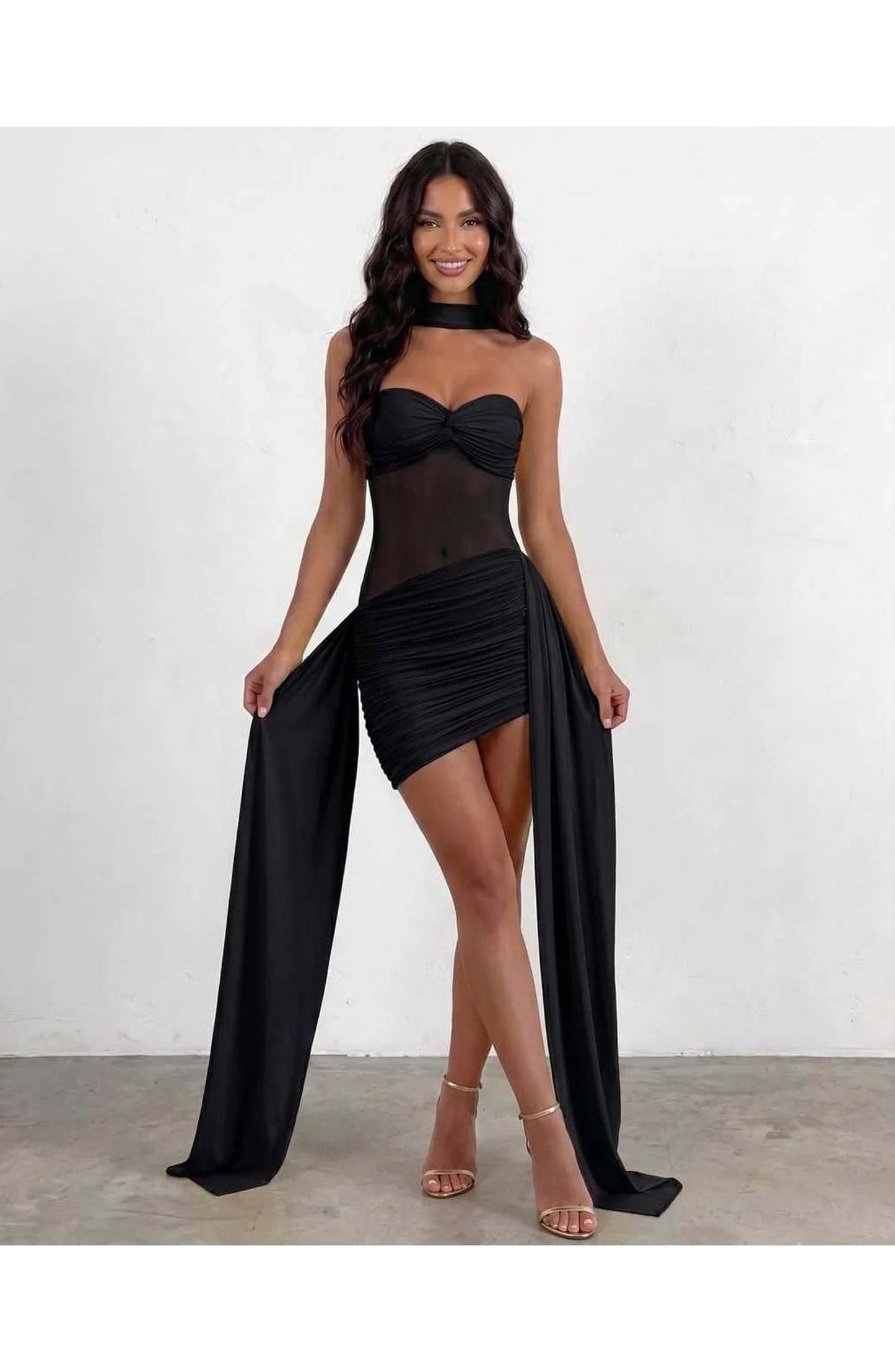 Laurence Dames Mini Jurk | Gedrapeerde Bustier | Asymmetrische Sleep