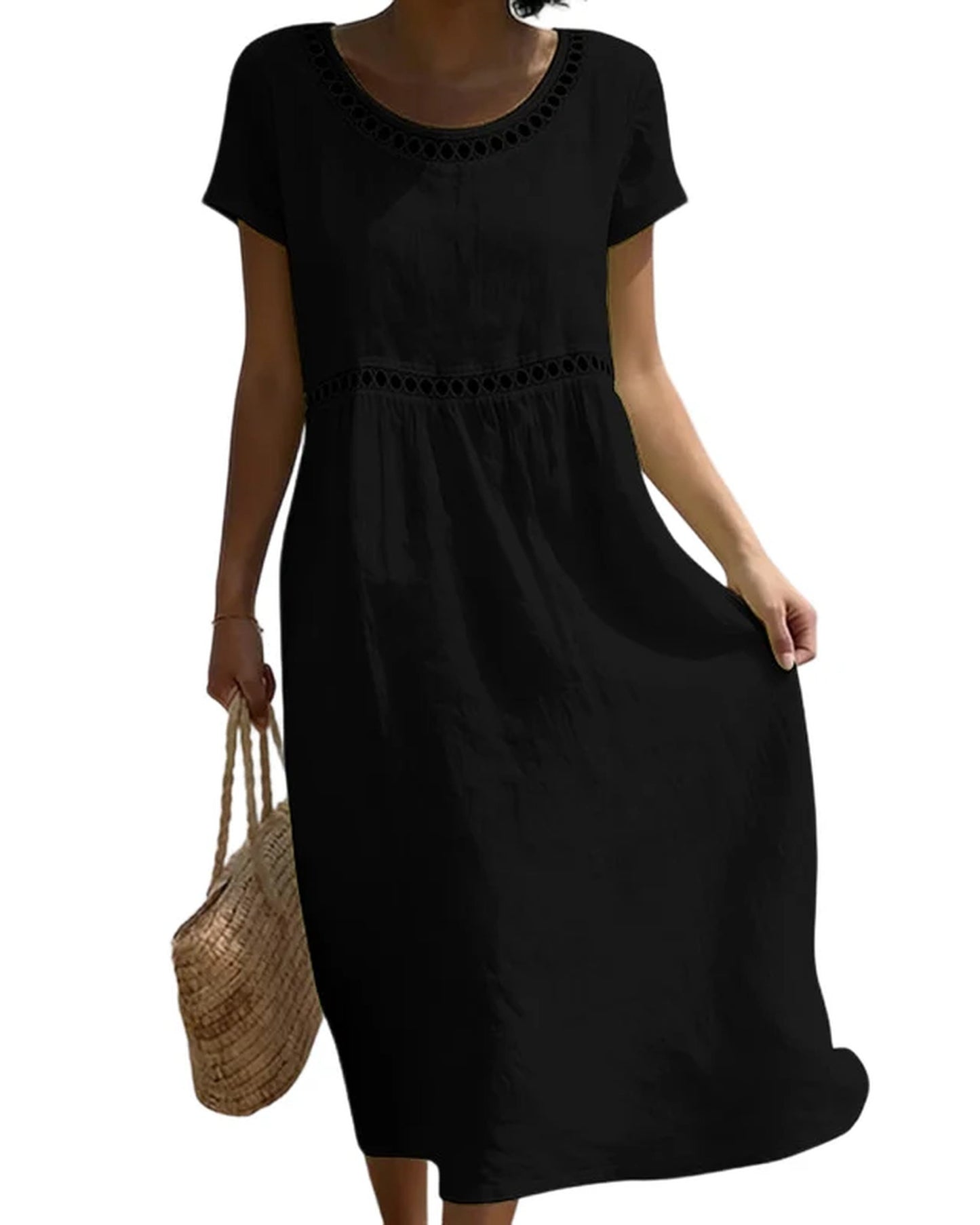 Sandrine-Joëlle Women's Midi Dress | Lace Neckline Detail | A-line Skirt