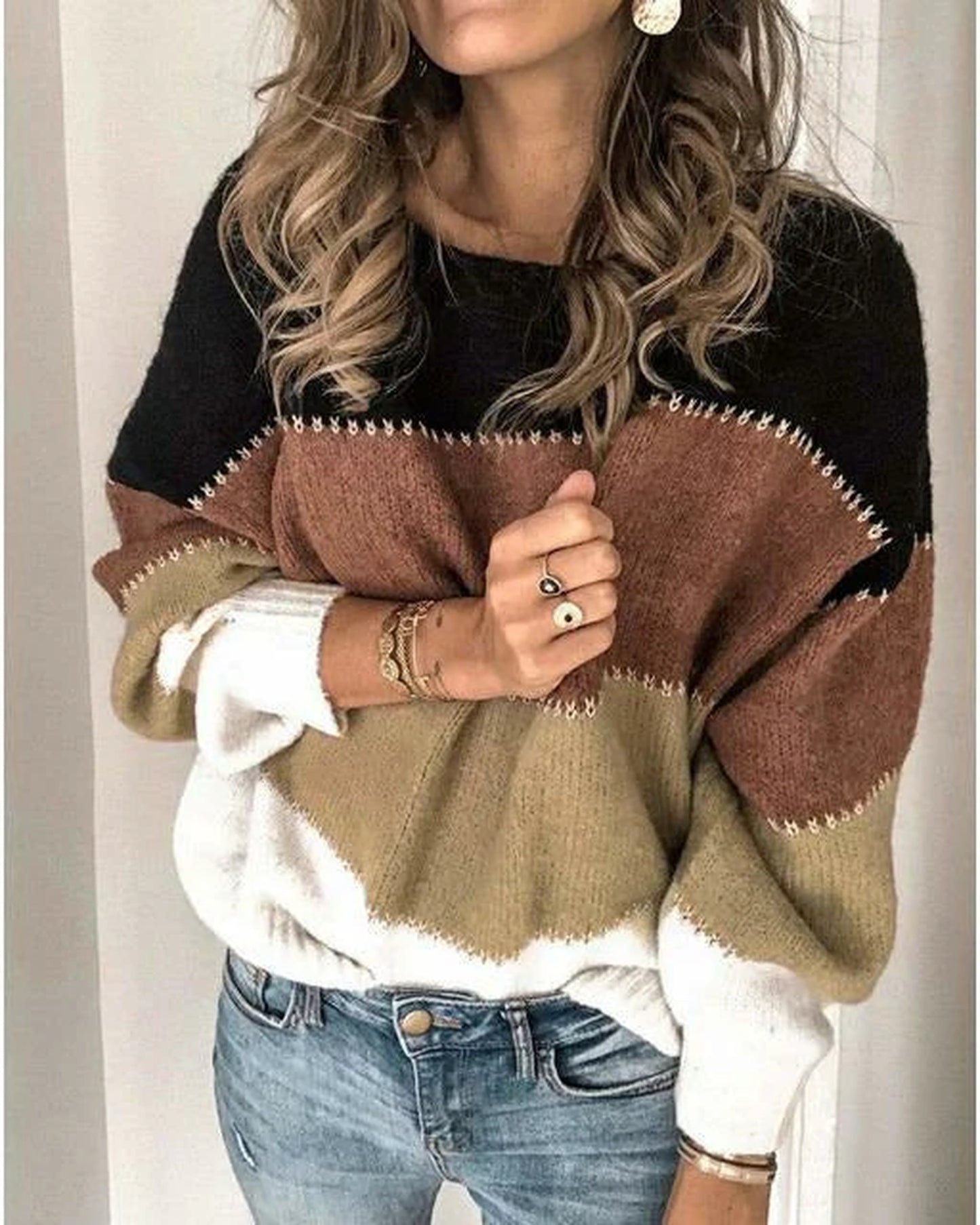 Mathurine dames Sweater | Farveblokdesign | Runde Hals