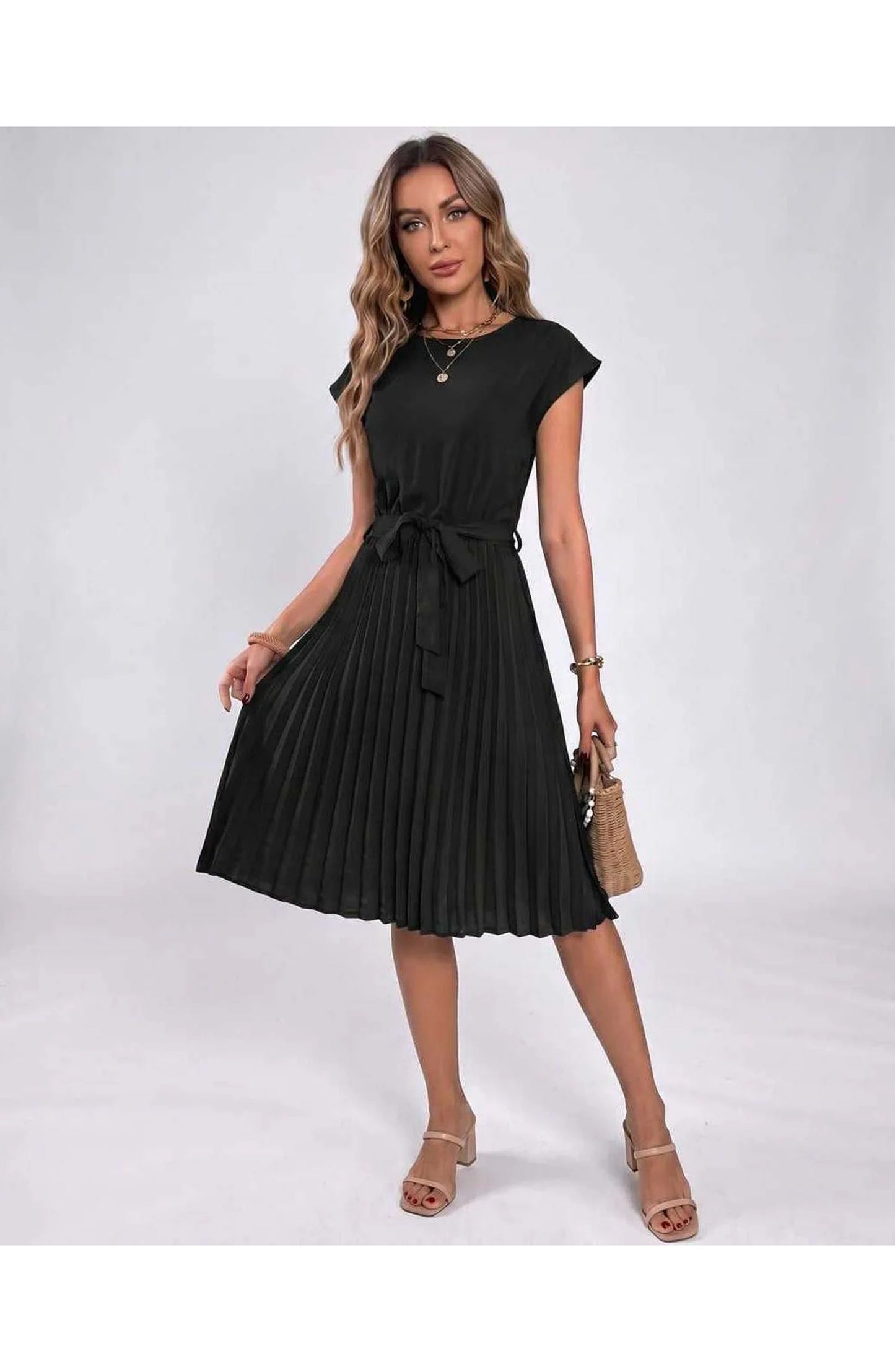Marilou Dames Midi Jurk | Geplooide Rok | Strikketen Taille
