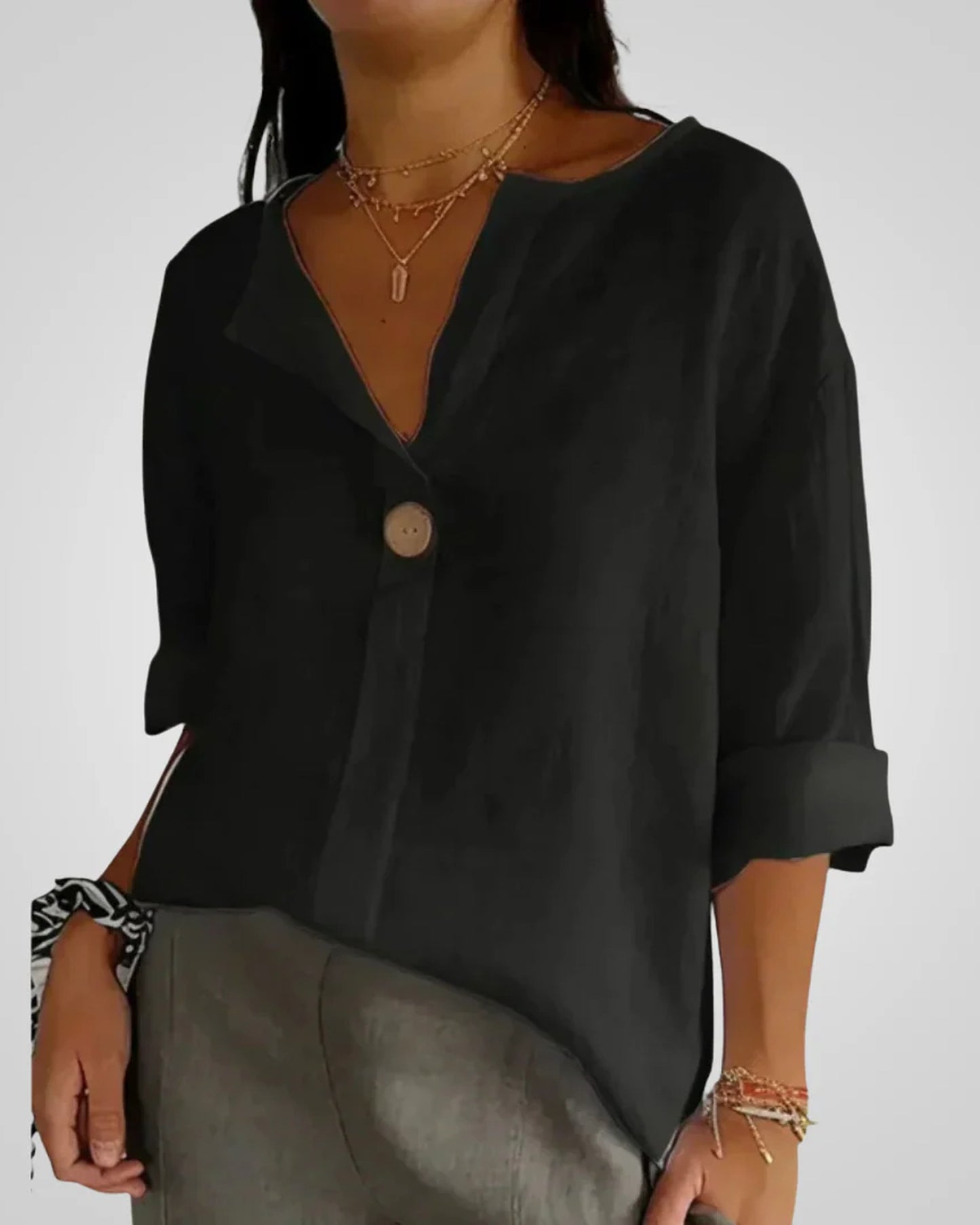 Pernelle-Brunehaut Dames Blouse | V-Hals Knopen | Driekwart Mouwen