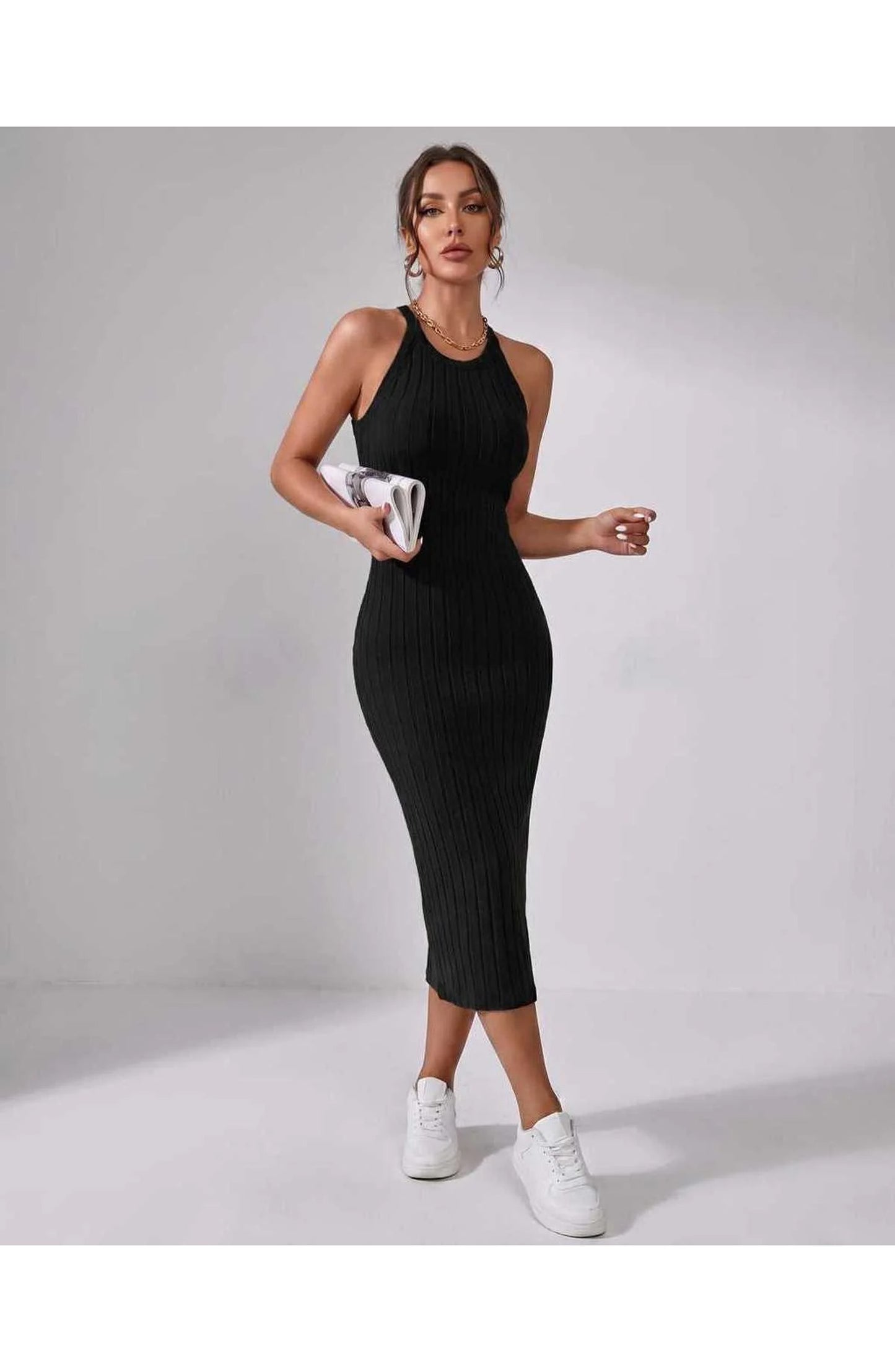 Jordane Dames Midi Jurk | Geribbeld | Mouwloos
