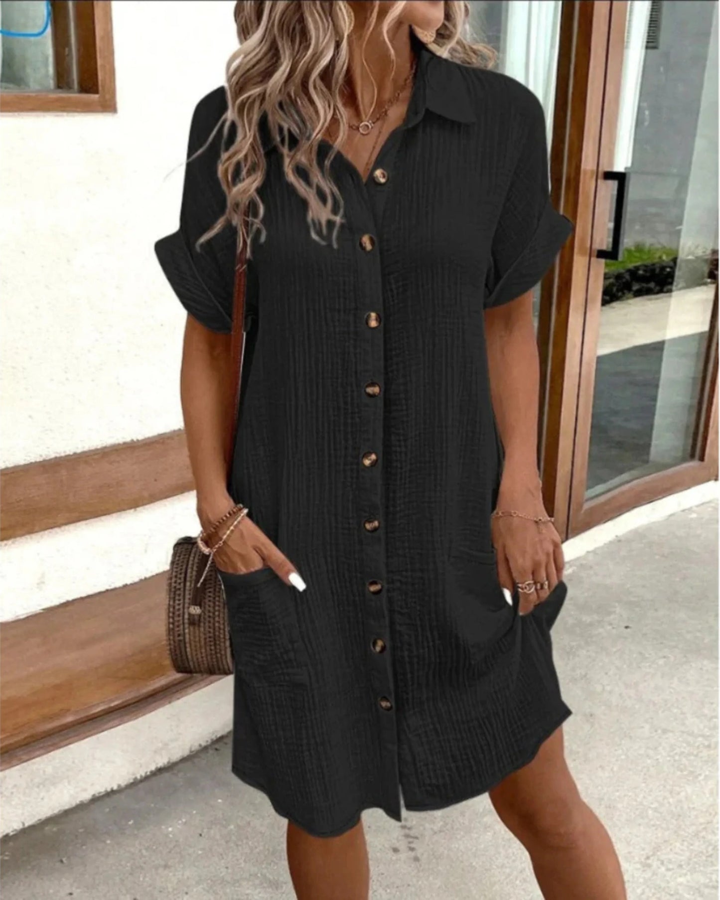 Astrid Women's Midi Dress | Button-Through Design | Stand-Up Collar