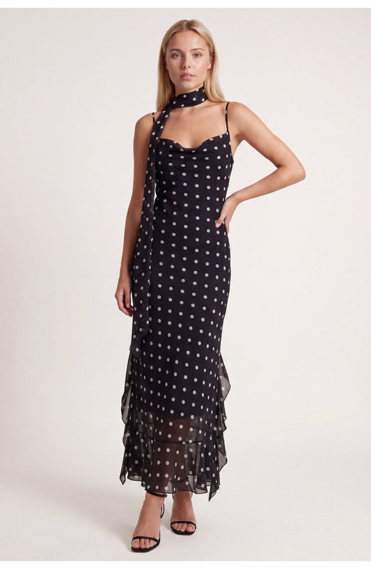 Valentine Dames Maxi Jurk | Polkadot | Halterneck met Corsetstijl