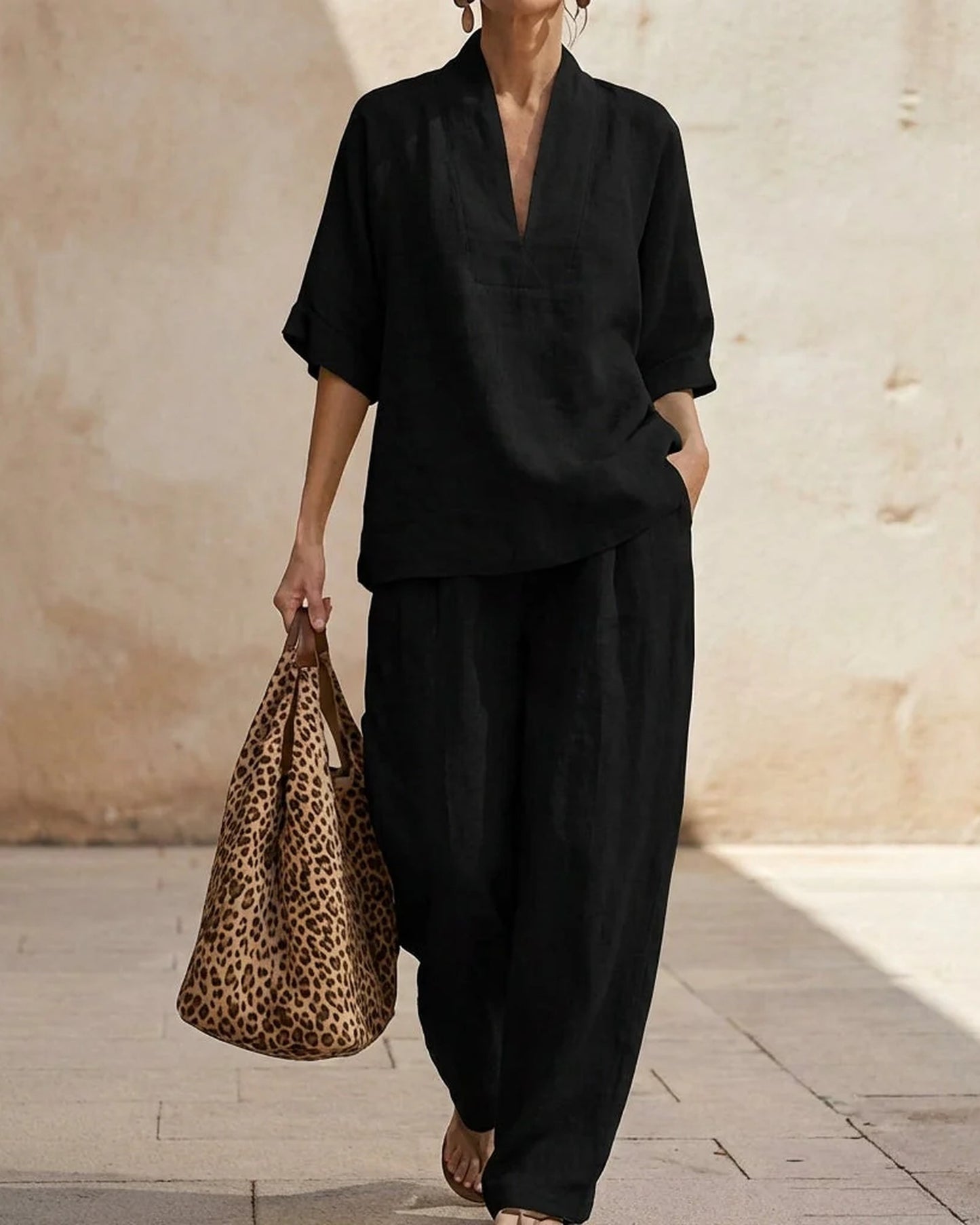 Céleste-Amandine Dames Co-Ord Set | V-Hals | Korte Mouwen