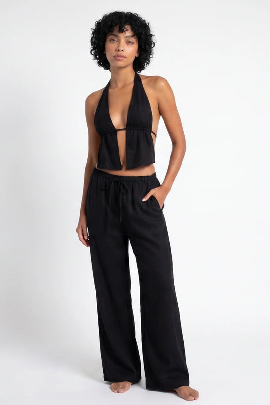 Aurélie Women’s Co-Ord Set | Halter Crop Top | Wide Leg Pants