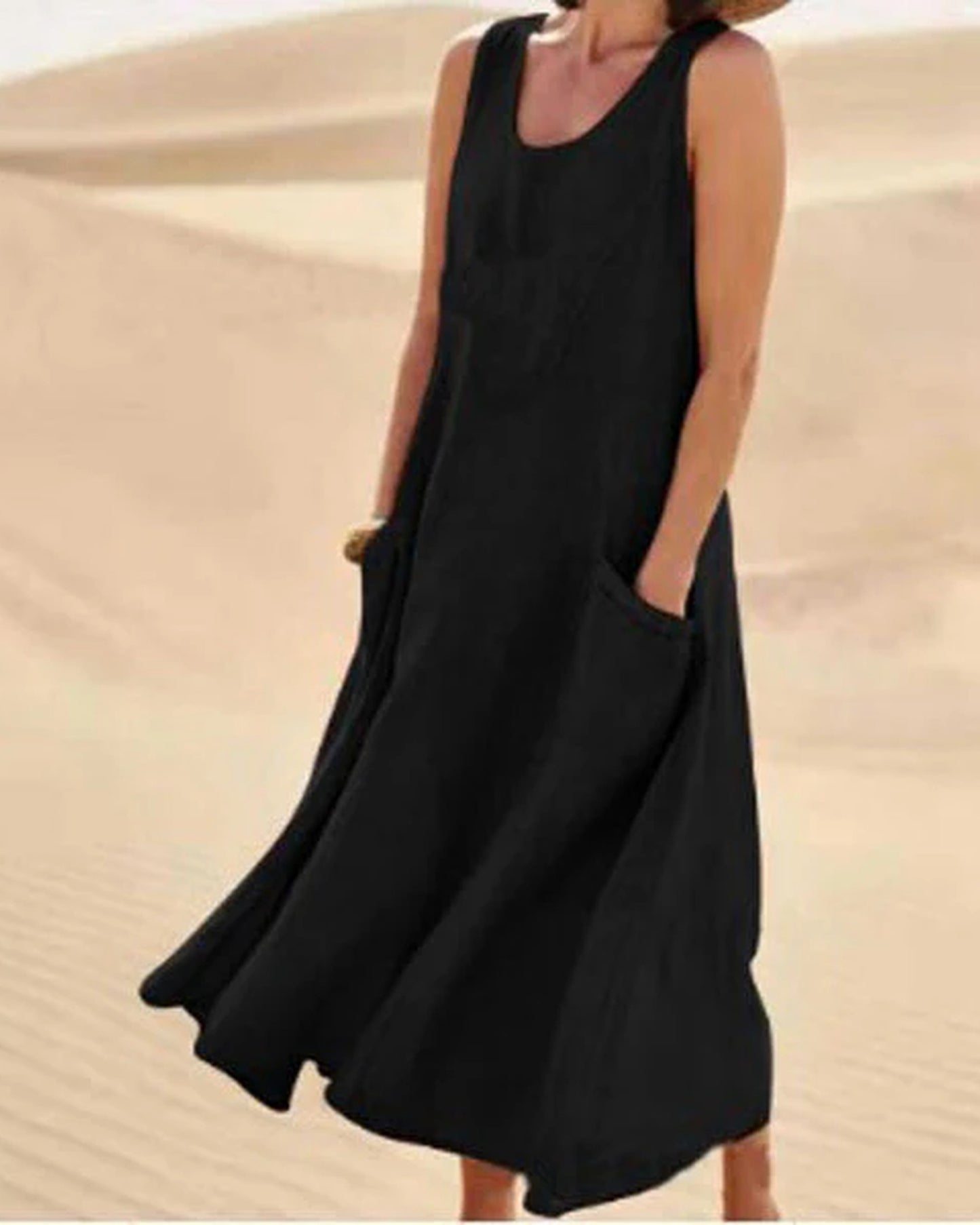 Amicie Dames Maxi Jurk | Mouwloos Model | Zakken Aan Zijkant